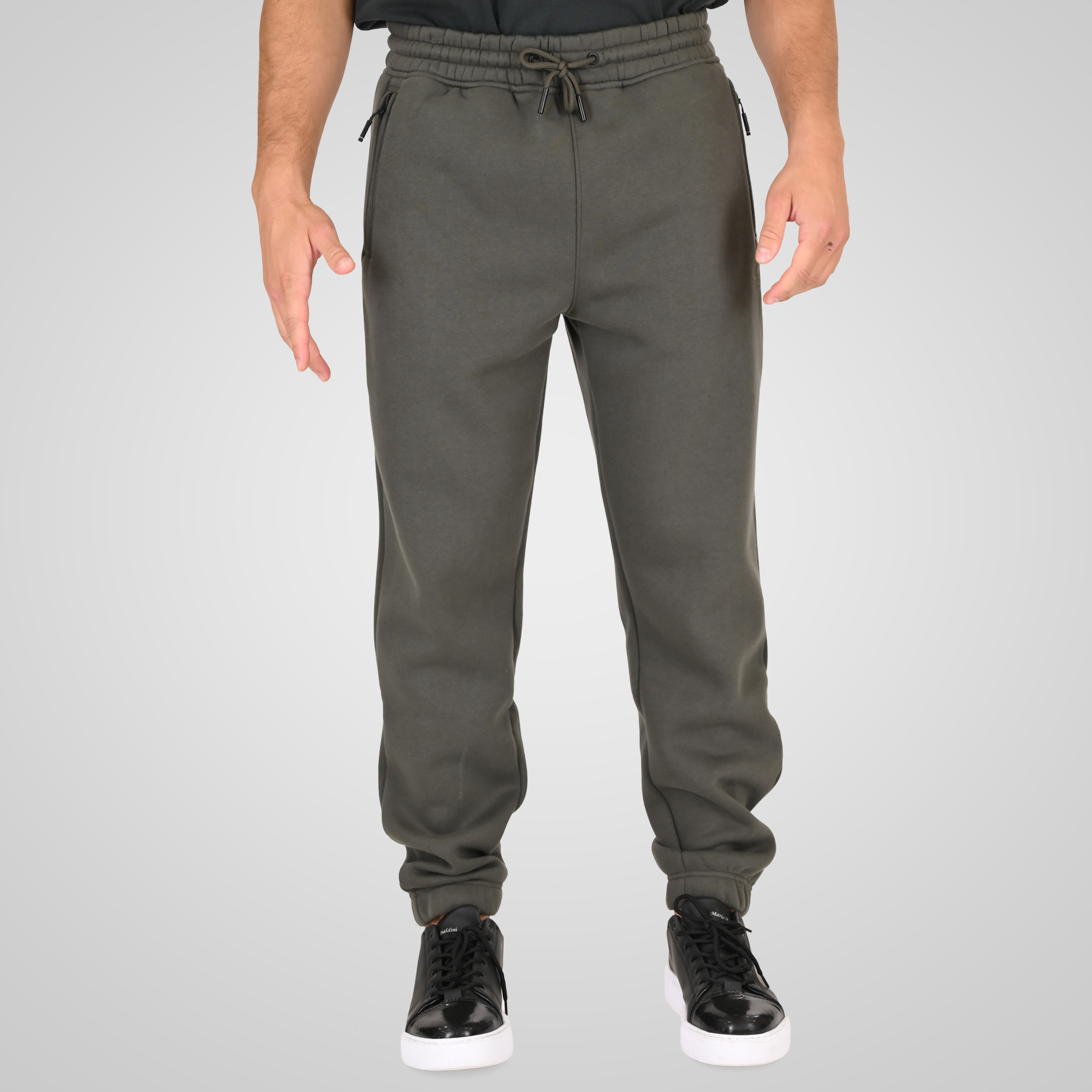 262RPAN-6046 JOGGER PANTS WITH ELASTIC WAISTBAND. HEM. HIGH DENSITY PRINT AND ZIPPERED POCKETS (BRUSHED FLEECE) KHAKI - Image 1