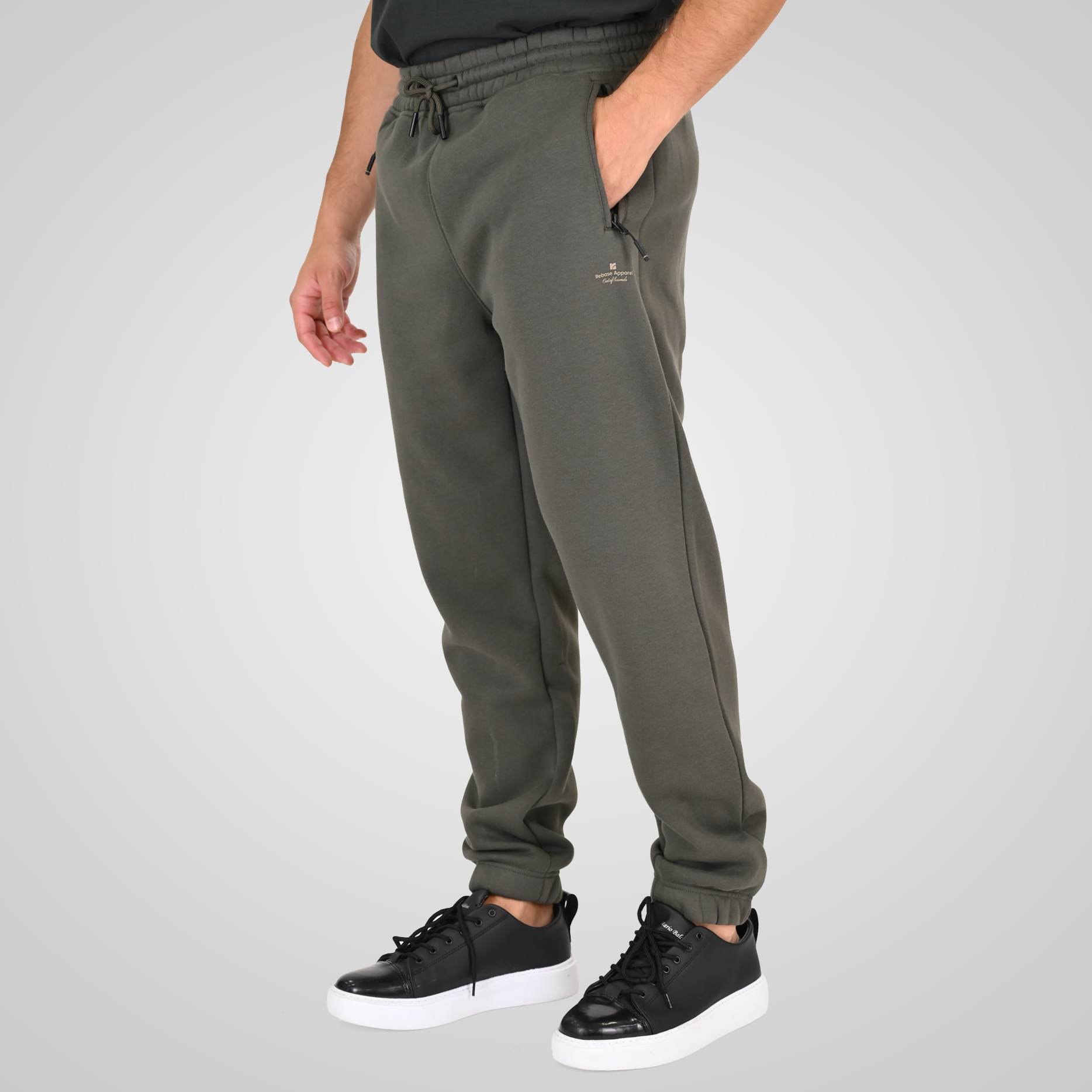 262RPAN-6046 JOGGER PANTS WITH ELASTIC WAISTBAND. HEM. HIGH DENSITY PRINT AND ZIPPERED POCKETS (BRUSHED FLEECE) KHAKI - Image 3