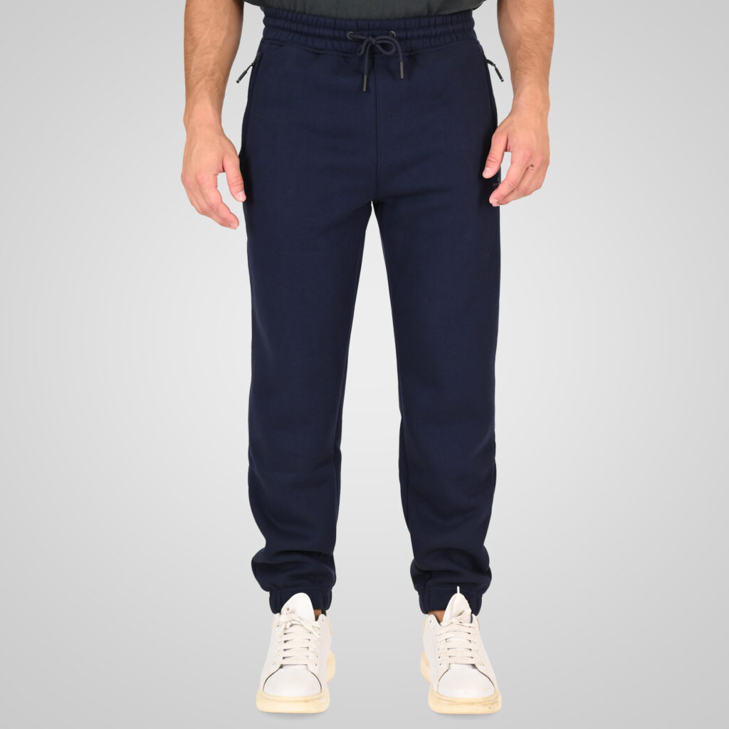 262RPAN-6046 JOGGER PANTS WITH ELASTIC WAISTBAND. HEM. HIGH DENSITY PRINT AND ZIPPERED POCKETS (BRUSHED FLEECE) NAVY