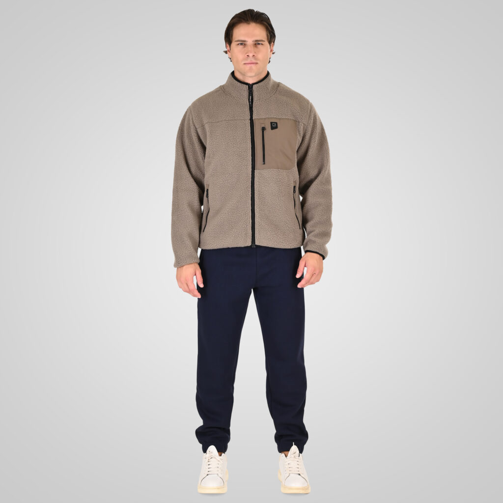 262RPAN-6046 JOGGER PANTS WITH ELASTIC WAISTBAND. HEM. HIGH DENSITY PRINT AND ZIPPERED POCKETS (BRUSHED FLEECE) NAVY