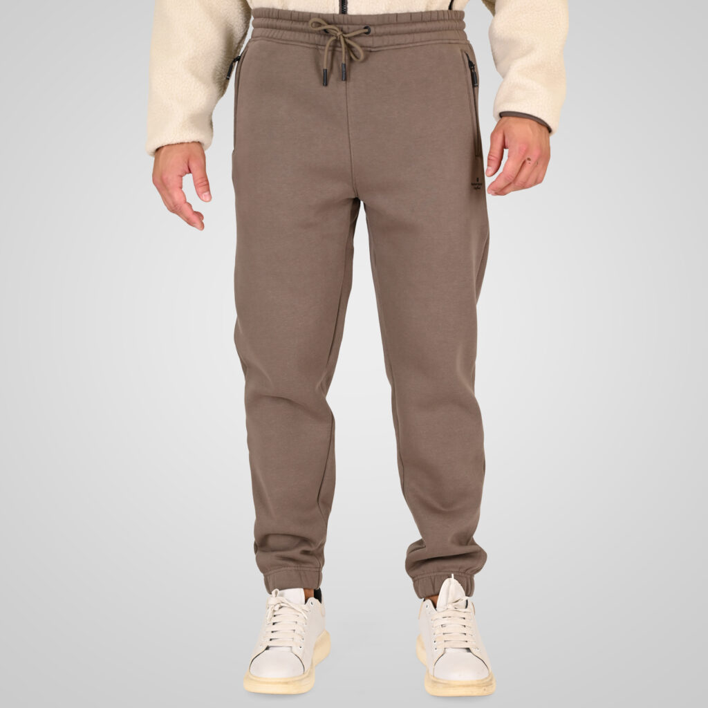 262RPAN-6046 JOGGER PANTS WITH ELASTIC WAISTBAND. HEM. HIGH DENSITY PRINT AND ZIPPERED POCKETS (BRUSHED FLEECE) TAUPE