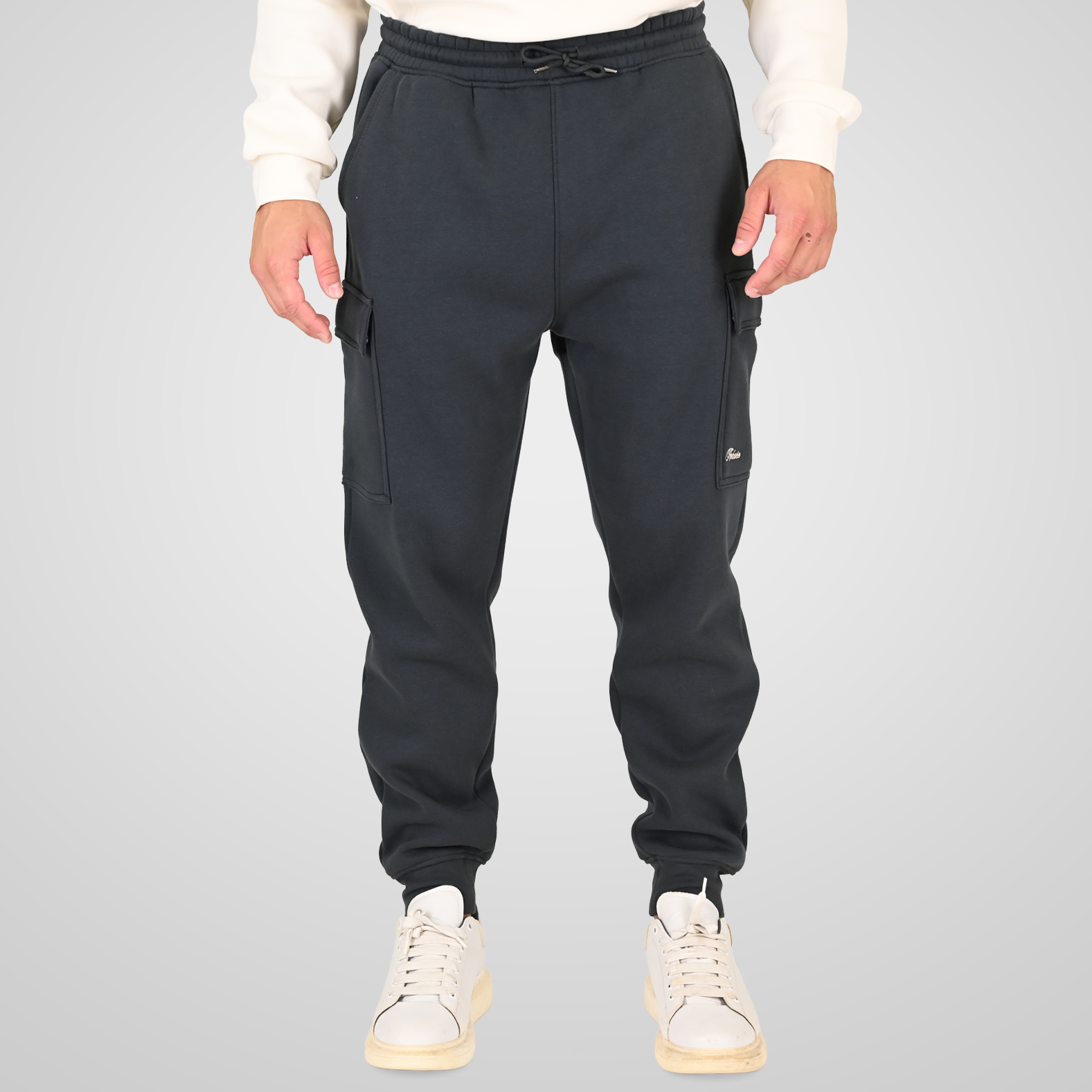 262RPAN-6047 JOGGER PANTS WITH ELASTIC WAISTBAND AND HEM. AND CARGO POCKETS (RELAXED FIT) (BRUSHED FLEECE) ANTHRACITE - Image 1