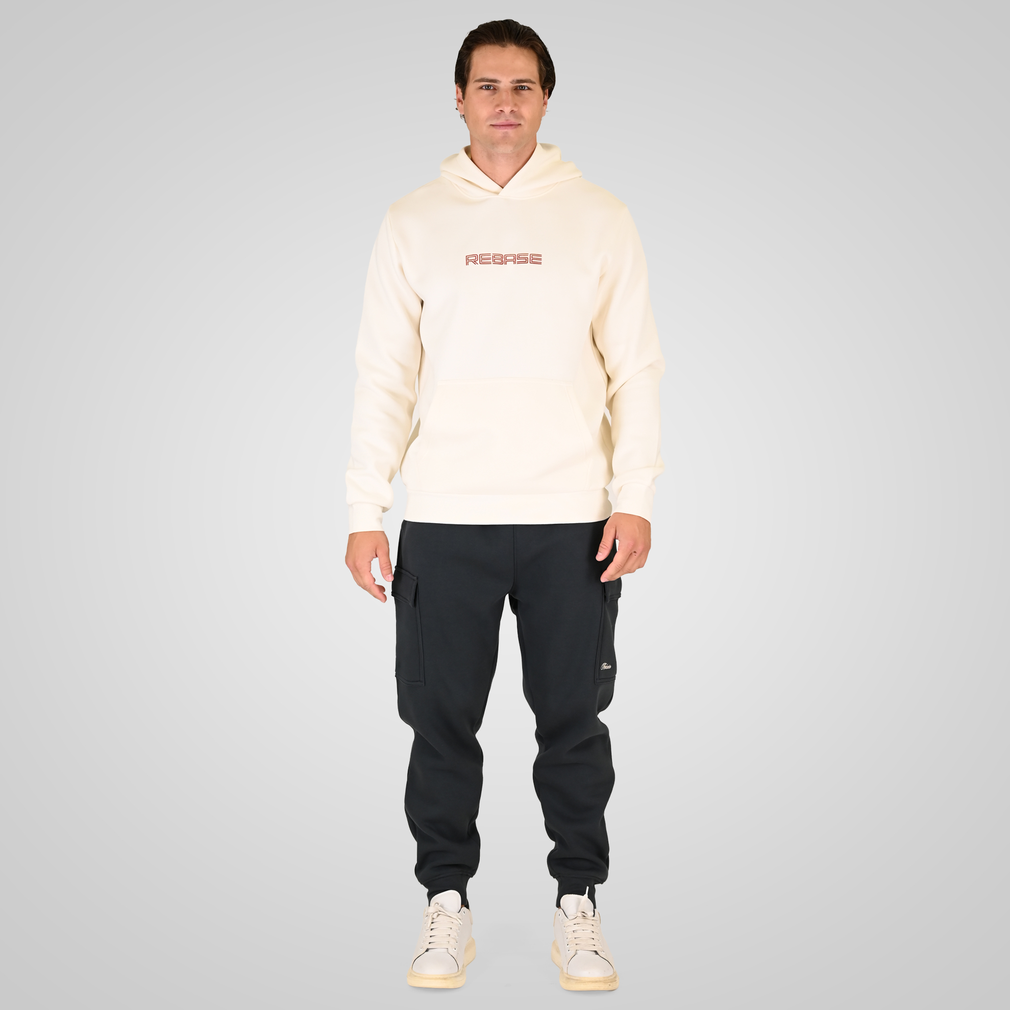 262RPAN-6047 JOGGER PANTS WITH ELASTIC WAISTBAND AND HEM. AND CARGO POCKETS (RELAXED FIT) (BRUSHED FLEECE) ANTHRACITE - Image 2