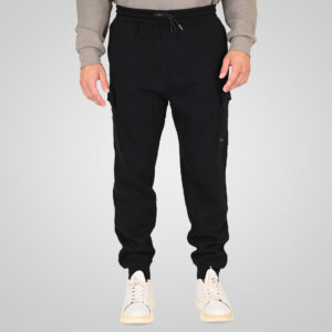 262RPAN-6047 JOGGER PANTS WITH ELASTIC WAISTBAND AND HEM. AND CARGO POCKETS (RELAXED FIT) (BRUSHED FLEECE) BLACK