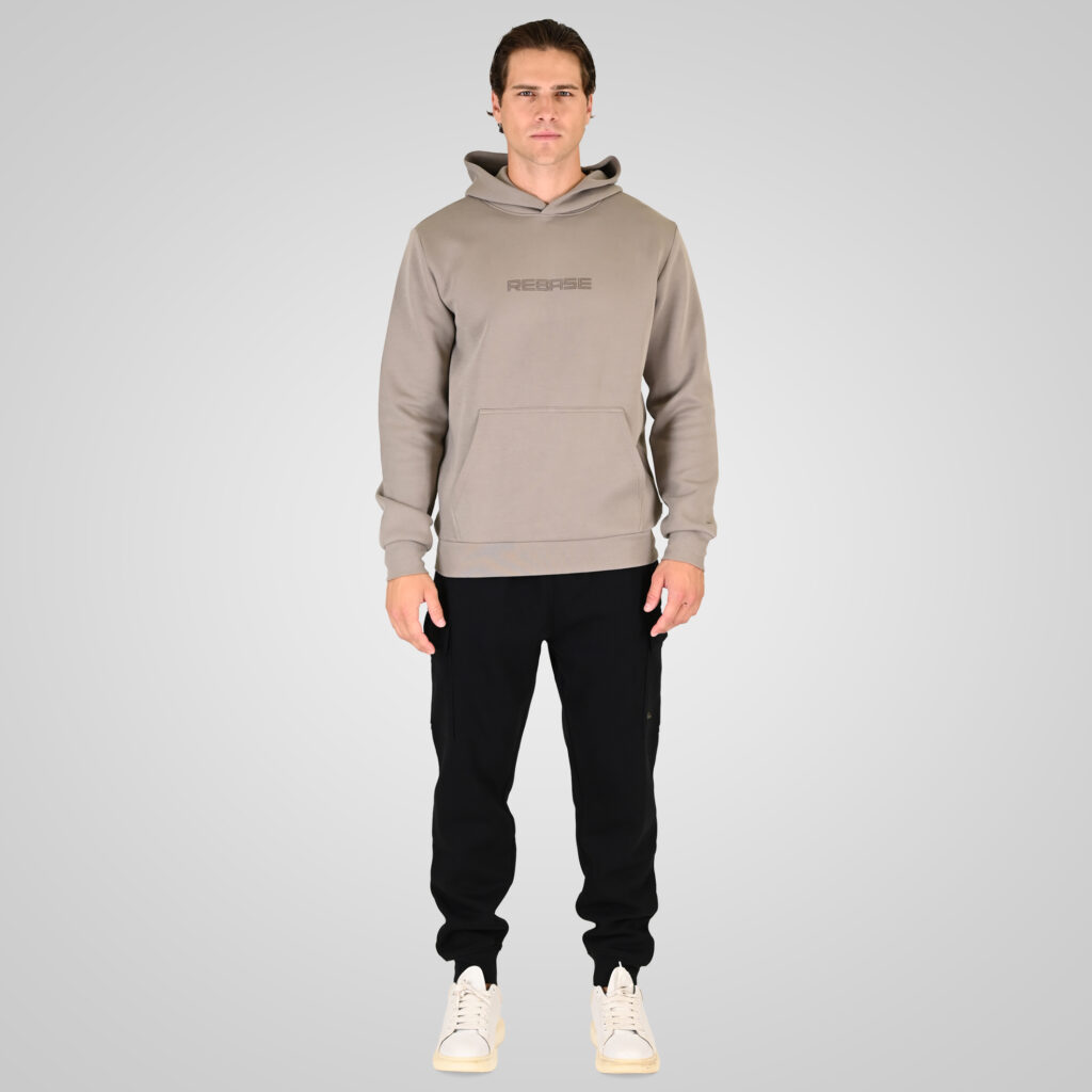 262RPAN-6047 JOGGER PANTS WITH ELASTIC WAISTBAND AND HEM. AND CARGO POCKETS (RELAXED FIT) (BRUSHED FLEECE) BLACK