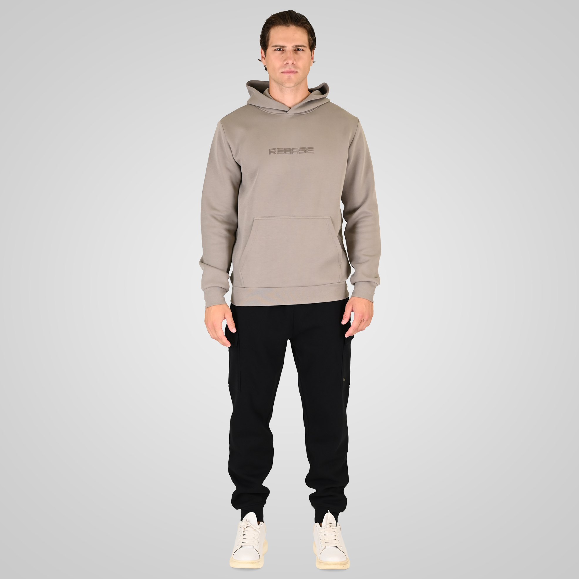 262RPAN-6047 JOGGER PANTS WITH ELASTIC WAISTBAND AND HEM. AND CARGO POCKETS (RELAXED FIT) (BRUSHED FLEECE) BLACK - Image 2