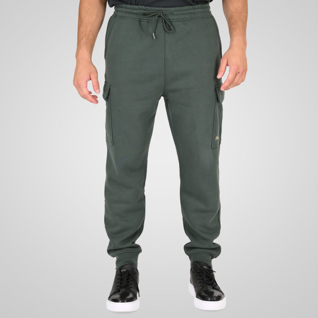 262RPAN-6047 JOGGER PANTS WITH ELASTIC WAISTBAND AND HEM. AND CARGO POCKETS (RELAXED FIT) (BRUSHED FLEECE) MOSS GREEN