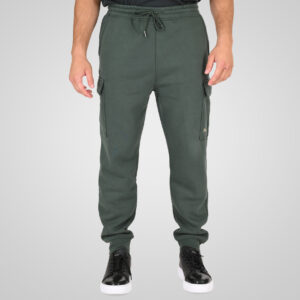 262RPAN-6047 JOGGER PANTS WITH ELASTIC WAISTBAND AND HEM. AND CARGO POCKETS (RELAXED FIT) (BRUSHED FLEECE) MOSS GREEN