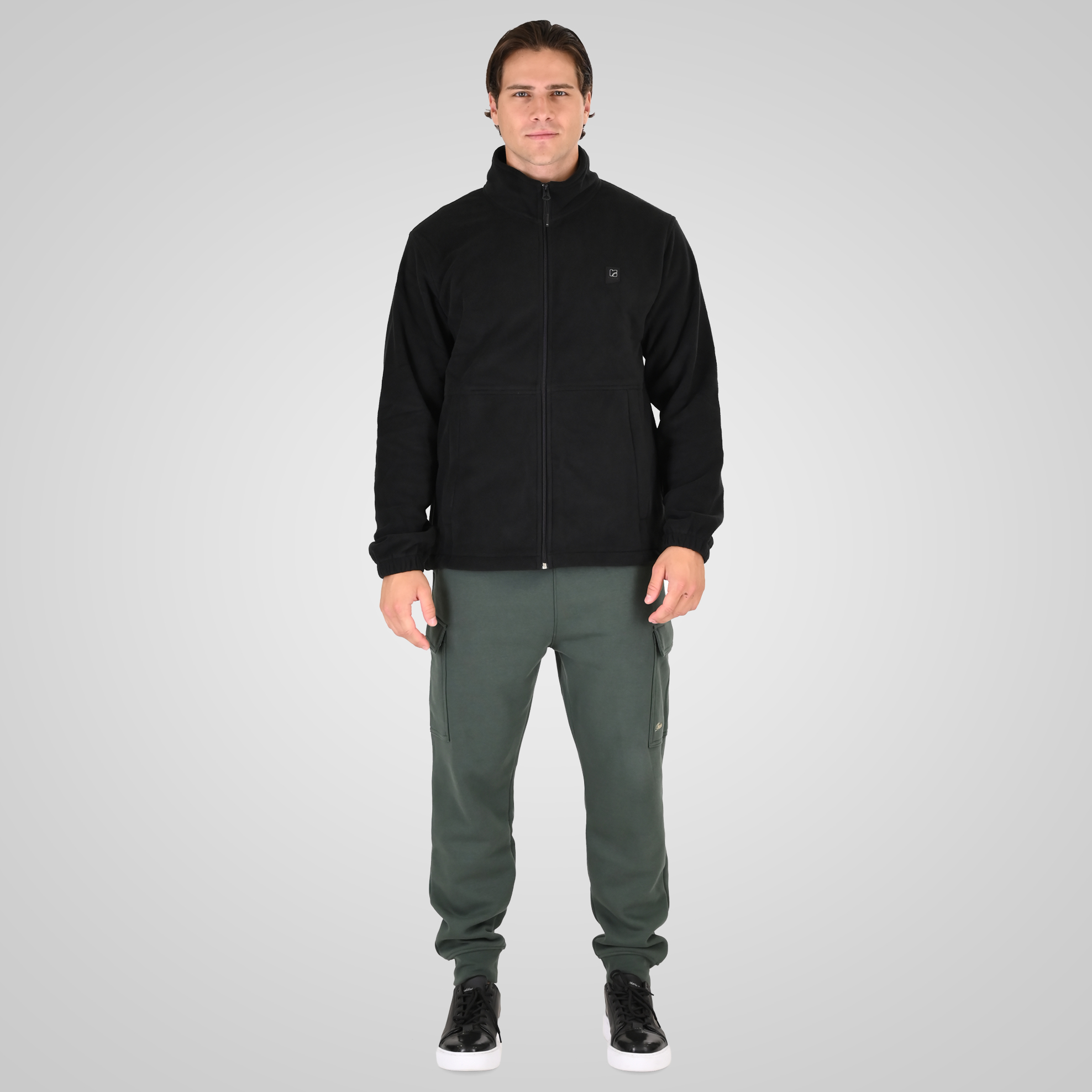 262RPAN-6047 JOGGER PANTS WITH ELASTIC WAISTBAND AND HEM. AND CARGO POCKETS (RELAXED FIT) (BRUSHED FLEECE) MOSS GREEN - Image 2