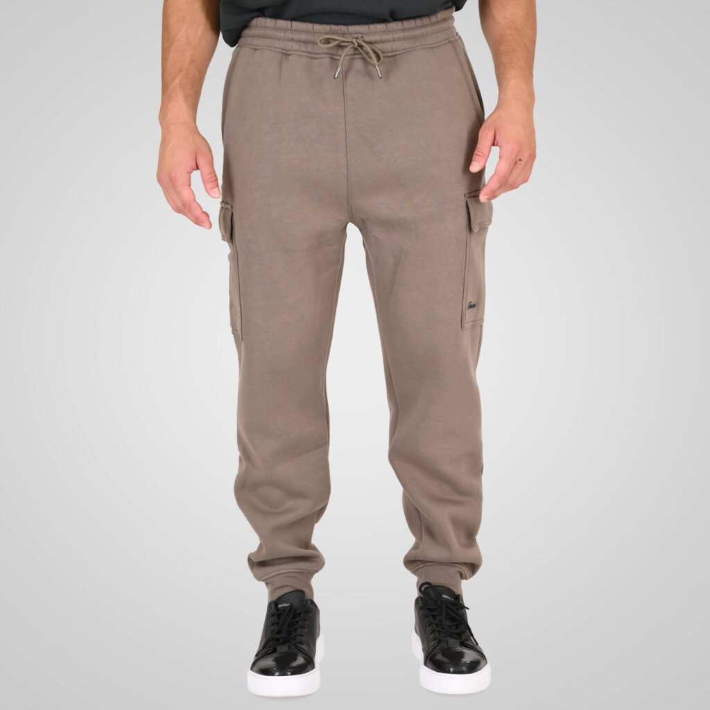 262RPAN-6047 JOGGER PANTS WITH ELASTIC WAISTBAND AND HEM. AND CARGO POCKETS (RELAXED FIT) (BRUSHED FLEECE) TAUPE