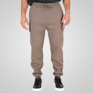 262RPAN-6047 JOGGER PANTS WITH ELASTIC WAISTBAND AND HEM. AND CARGO POCKETS (RELAXED FIT) (BRUSHED FLEECE) TAUPE