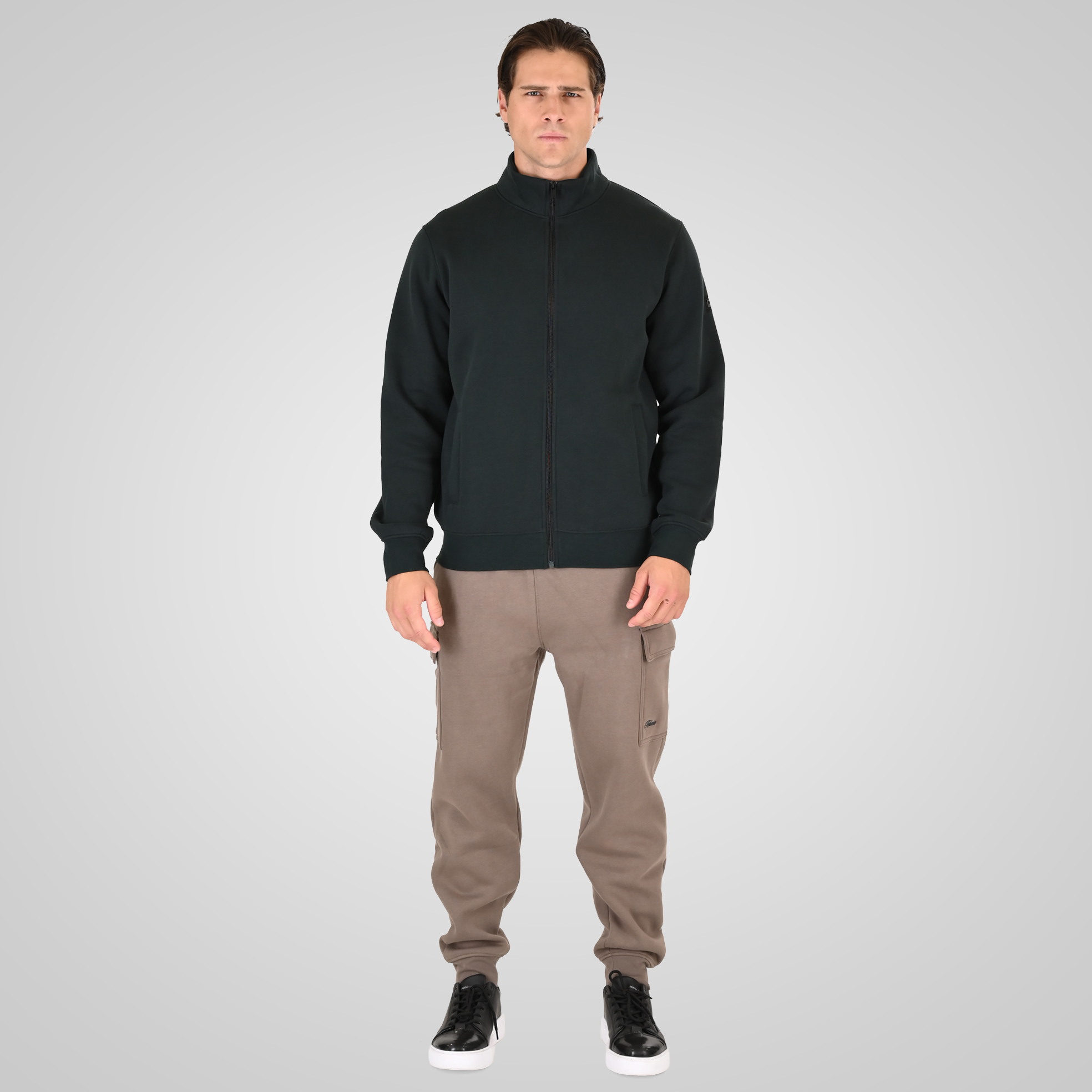 262RPAN-6047 JOGGER PANTS WITH ELASTIC WAISTBAND AND HEM. AND CARGO POCKETS (RELAXED FIT) (BRUSHED FLEECE) TAUPE - Image 2