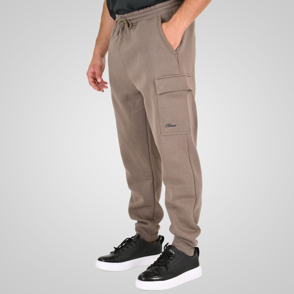 262RPAN-6047 JOGGER PANTS WITH ELASTIC WAISTBAND AND HEM. AND CARGO POCKETS (RELAXED FIT) (BRUSHED FLEECE) TAUPE