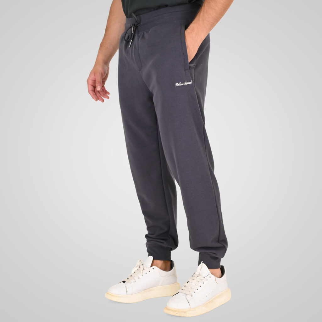 262RPAN-6049 JOGGER PANTS WITH ELASTIC WAISTBAND. HEM AND DENSE EMBROIDERY (TERRY FLEECE) ANTHRACITE