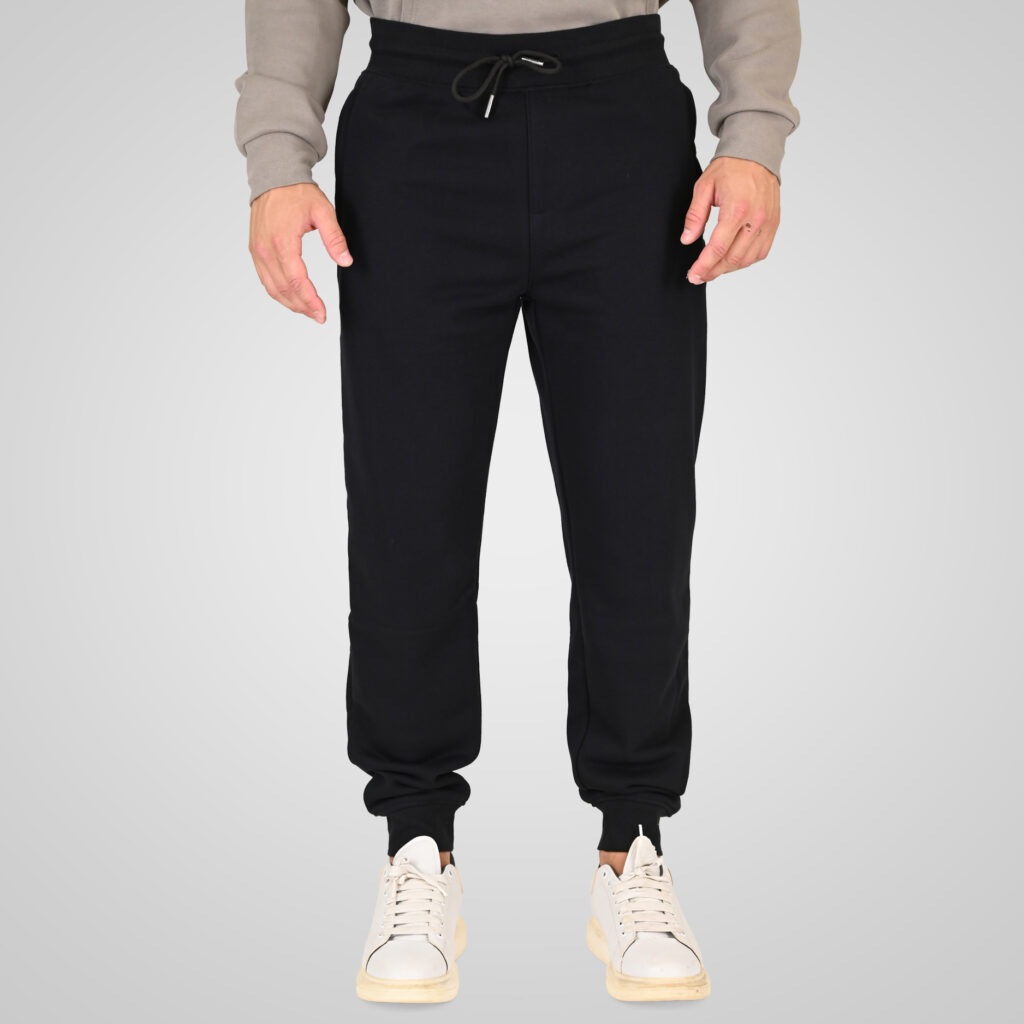 262RPAN-6049 JOGGER PANTS WITH ELASTIC WAISTBAND. HEM AND DENSE EMBROIDERY (TERRY FLEECE) BLACK