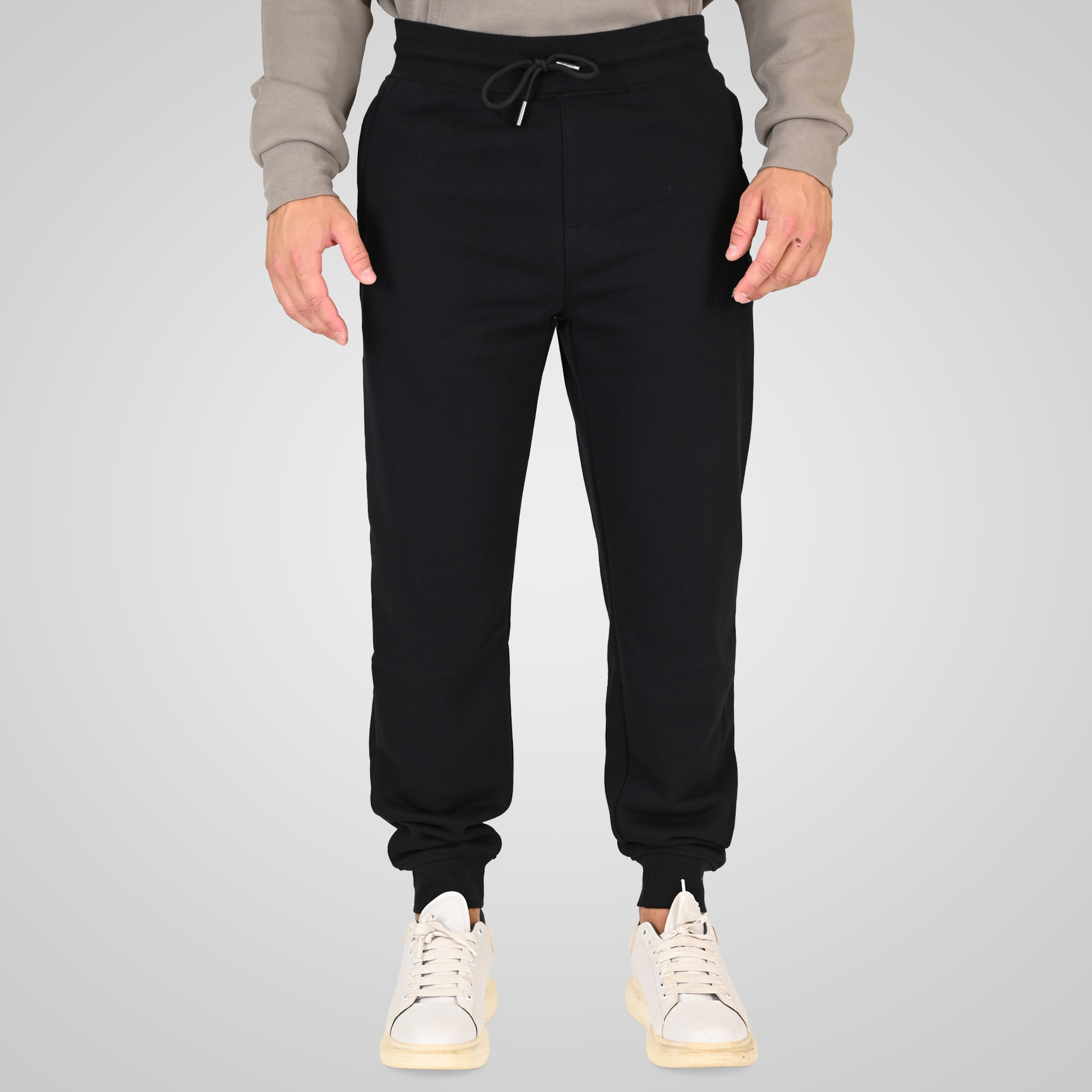 262RPAN-6049 JOGGER PANTS WITH ELASTIC WAISTBAND. HEM AND DENSE EMBROIDERY (TERRY FLEECE) BLACK - Image 1
