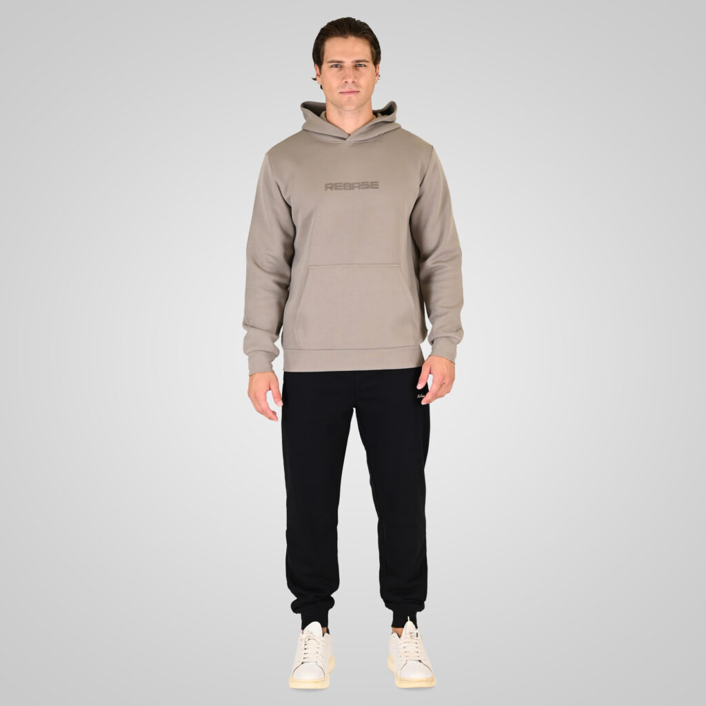 262RPAN-6049 JOGGER PANTS WITH ELASTIC WAISTBAND. HEM AND DENSE EMBROIDERY (TERRY FLEECE) BLACK