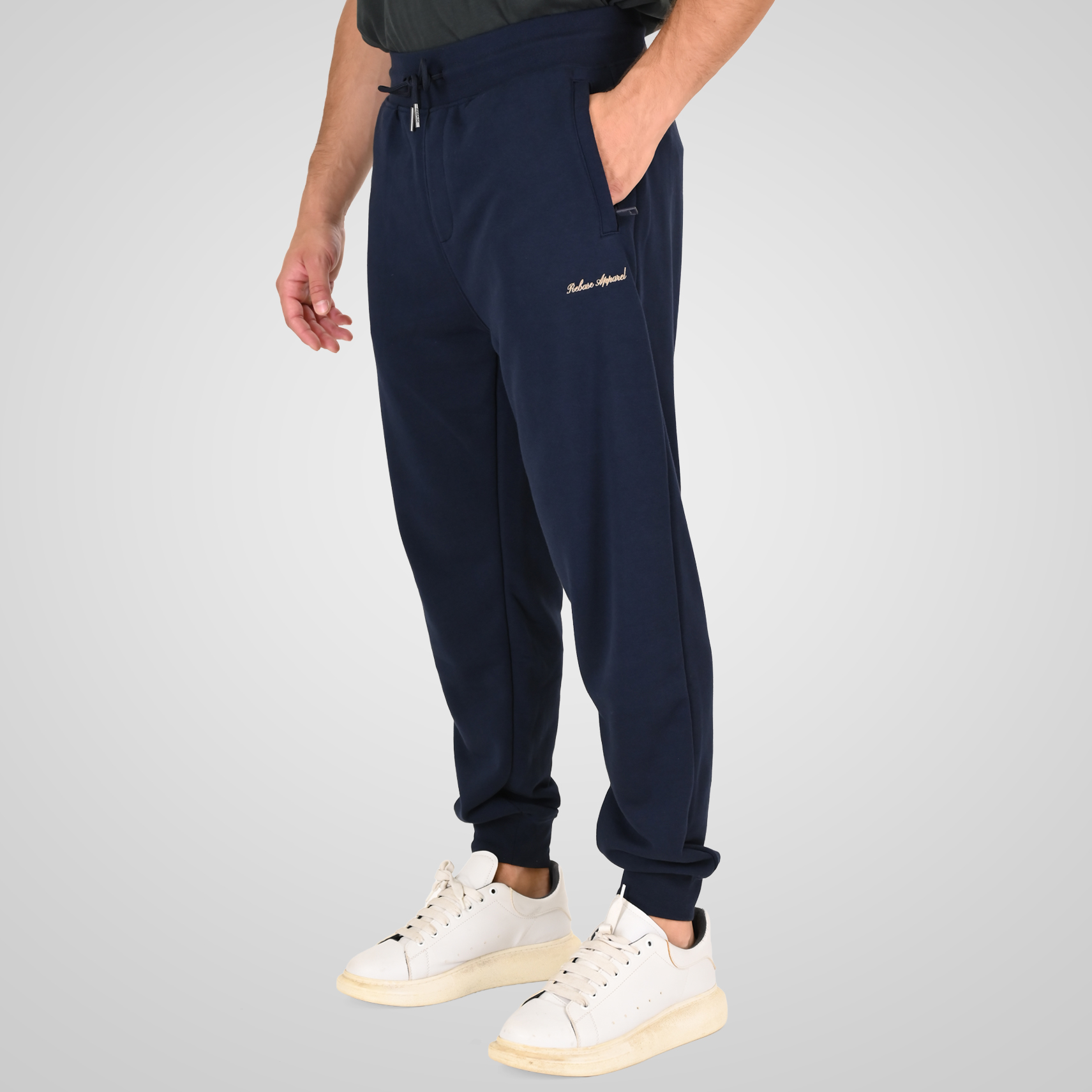 262RPAN-6049 JOGGER PANTS WITH ELASTIC WAISTBAND. HEM AND DENSE EMBROIDERY (TERRY FLEECE) NAVY - Image 3
