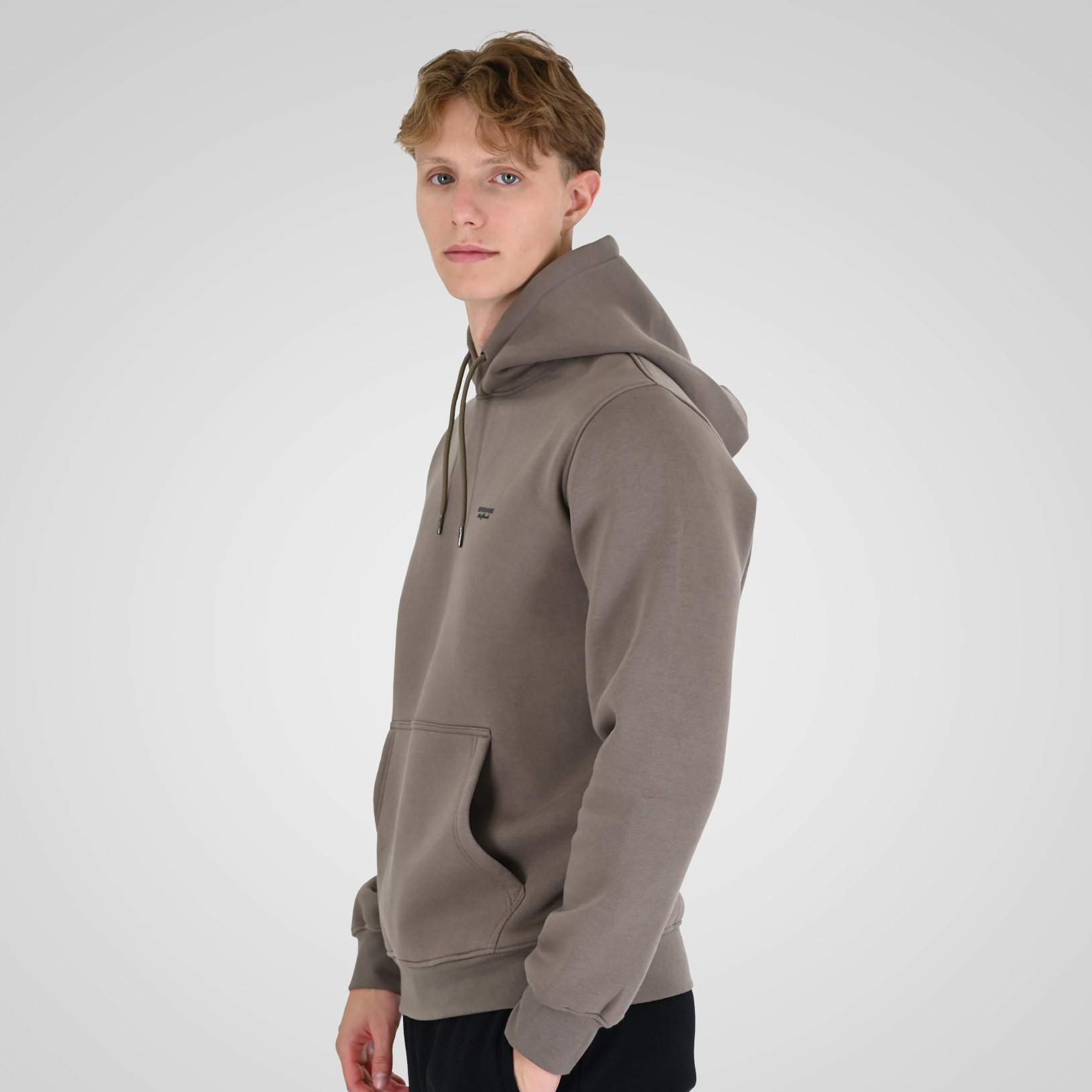 262RTOP-1100 HOODIE WITH HIGH DENSITY PRINT (BRUSHED FLEECE) TAUPE - Image 3
