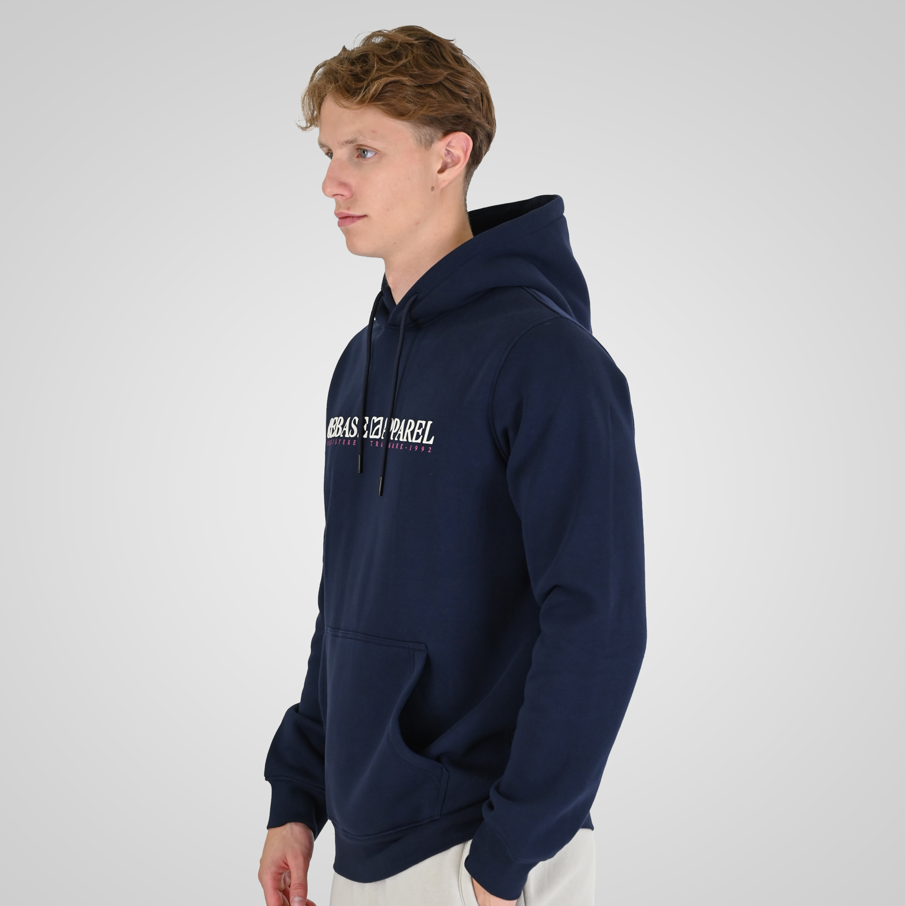 262RTOP-1101 HOODIE WITH PUFF PRINT (BRUSHED FLEECE) NAVY - Image 3