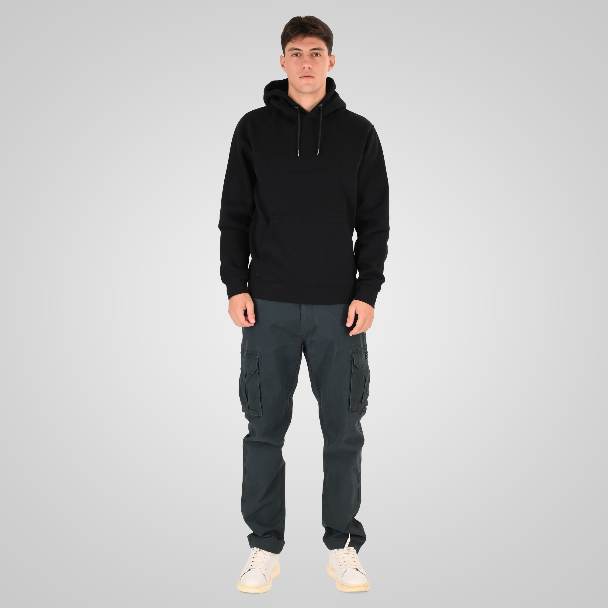 262RTOP-1103 HOODIE WITH PRESSED-EMBOSSED PRINT (BRUSHED FLEECE) BLACK - Image 2