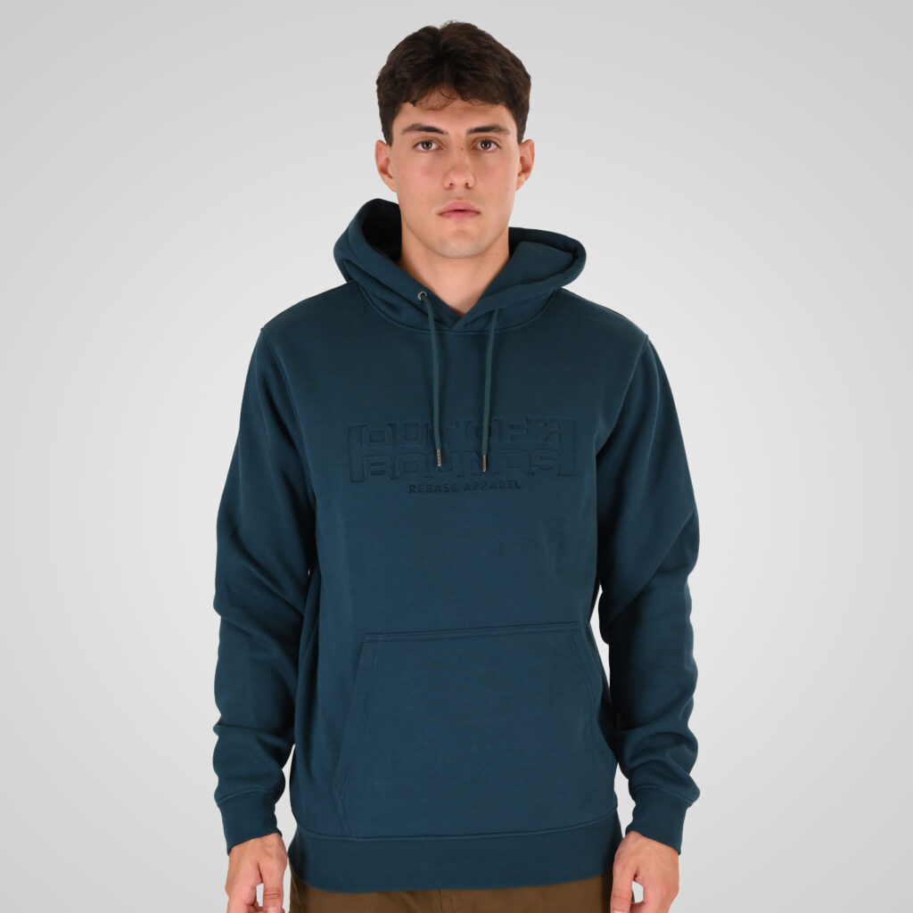 262RTOP-1103 HOODIE WITH PRESSED-EMBOSSED PRINT (BRUSHED FLEECE) DEEP TEAL