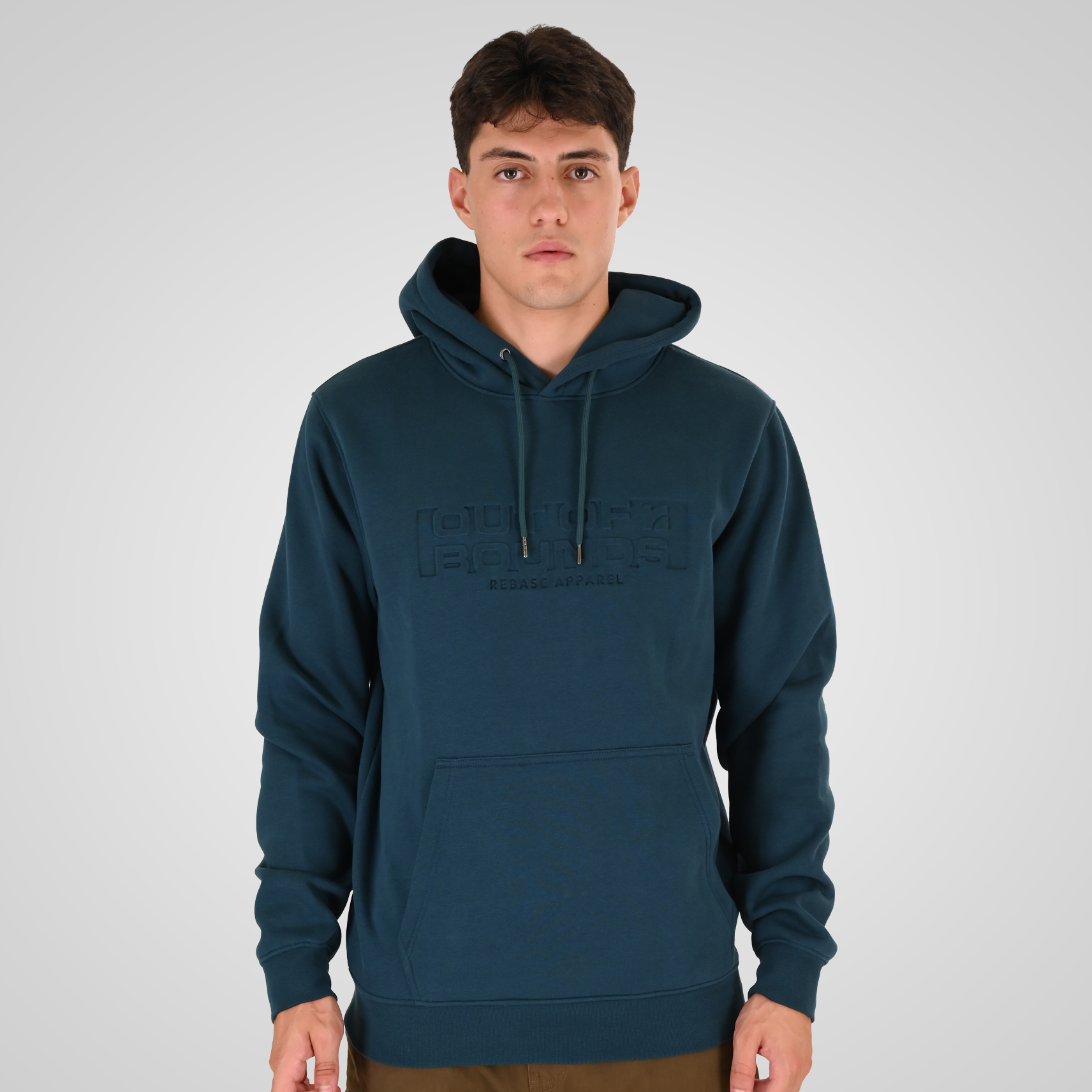 262RTOP-1103 HOODIE WITH PRESSED-EMBOSSED PRINT (BRUSHED FLEECE) DEEP TEAL - Image 1