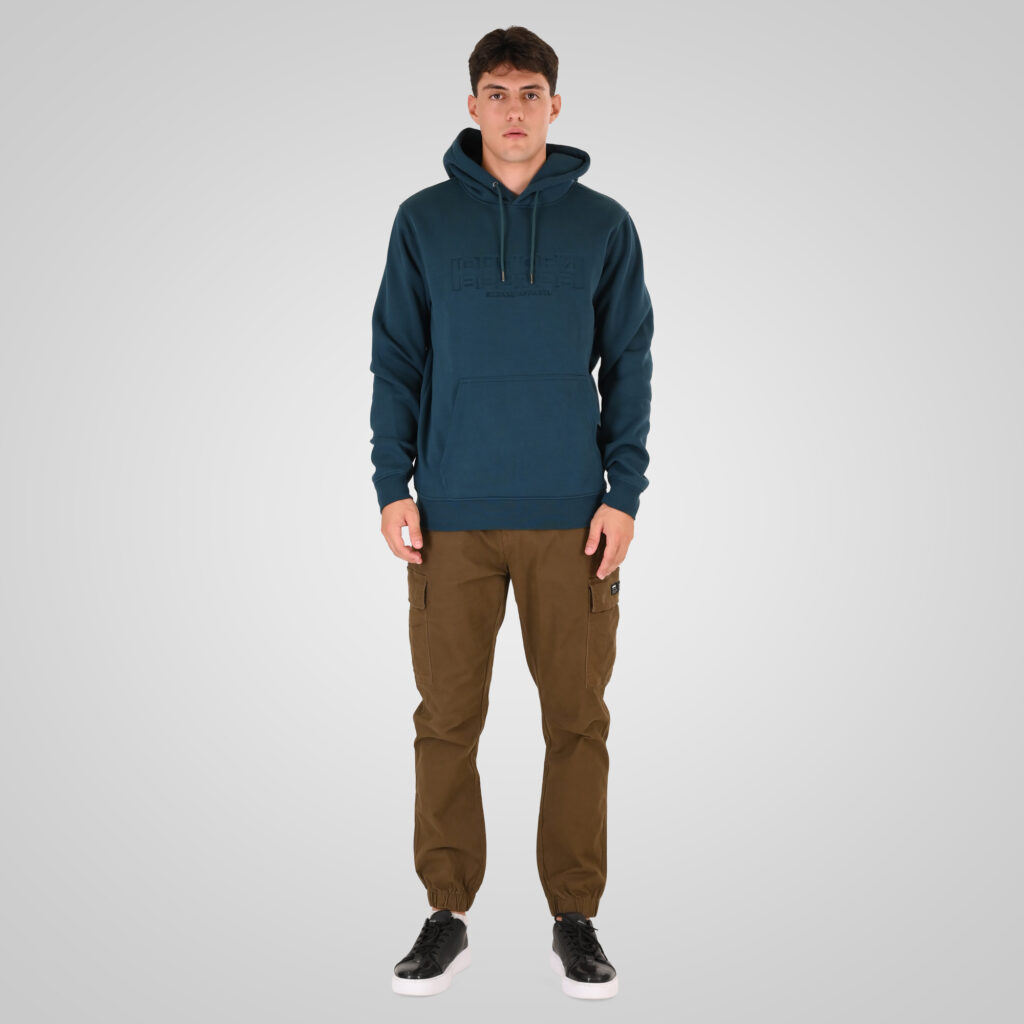 262RTOP-1103 HOODIE WITH PRESSED-EMBOSSED PRINT (BRUSHED FLEECE) DEEP TEAL