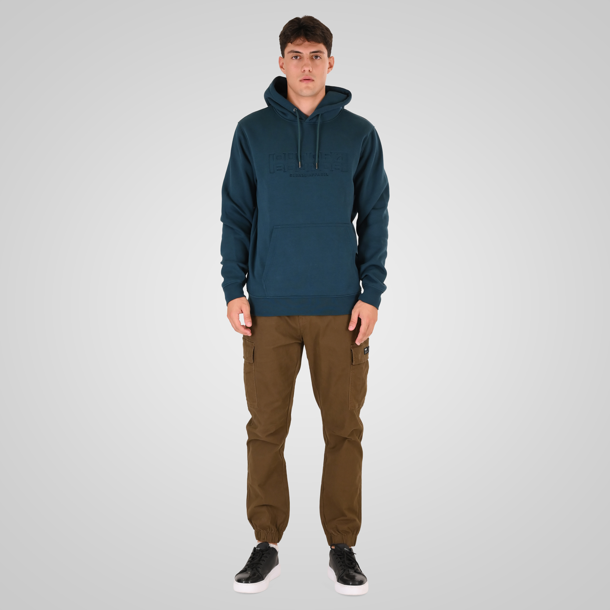 262RTOP-1103 HOODIE WITH PRESSED-EMBOSSED PRINT (BRUSHED FLEECE) DEEP TEAL - Image 2