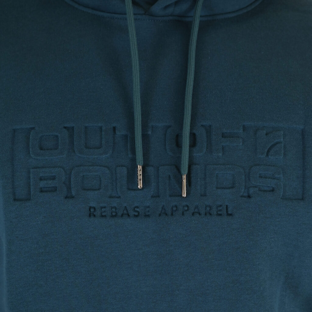 262RTOP-1103 HOODIE WITH PRESSED-EMBOSSED PRINT (BRUSHED FLEECE) DEEP TEAL