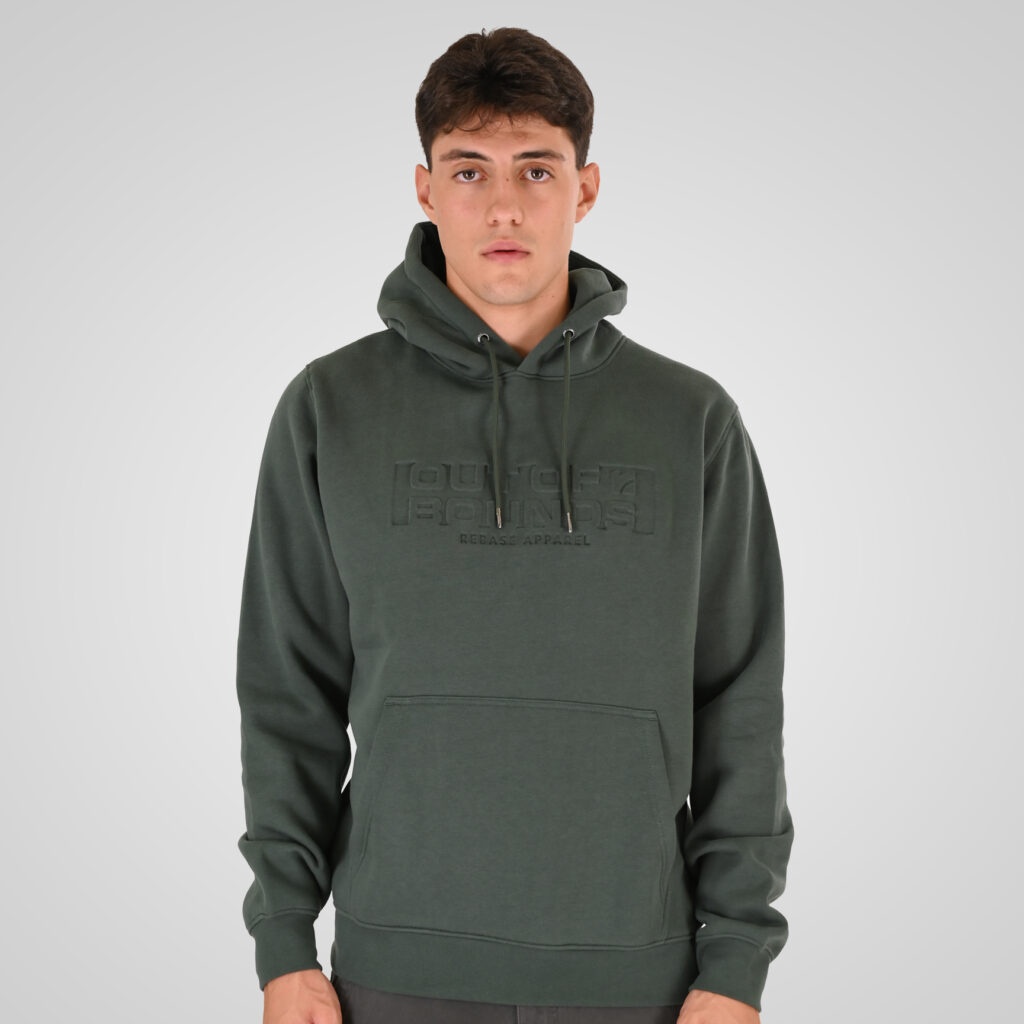 262RTOP-1103 HOODIE WITH PRESSED-EMBOSSED PRINT (BRUSHED FLEECE) MOSS GREEN
