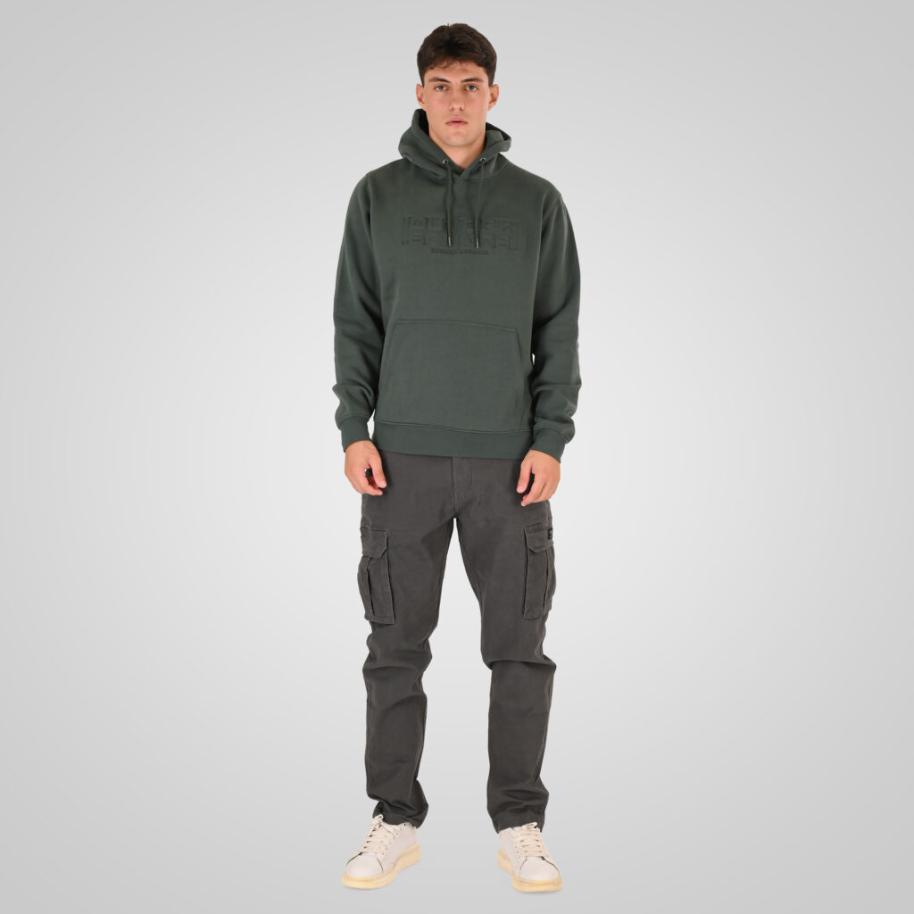 262RTOP-1103 HOODIE WITH PRESSED-EMBOSSED PRINT (BRUSHED FLEECE) MOSS GREEN