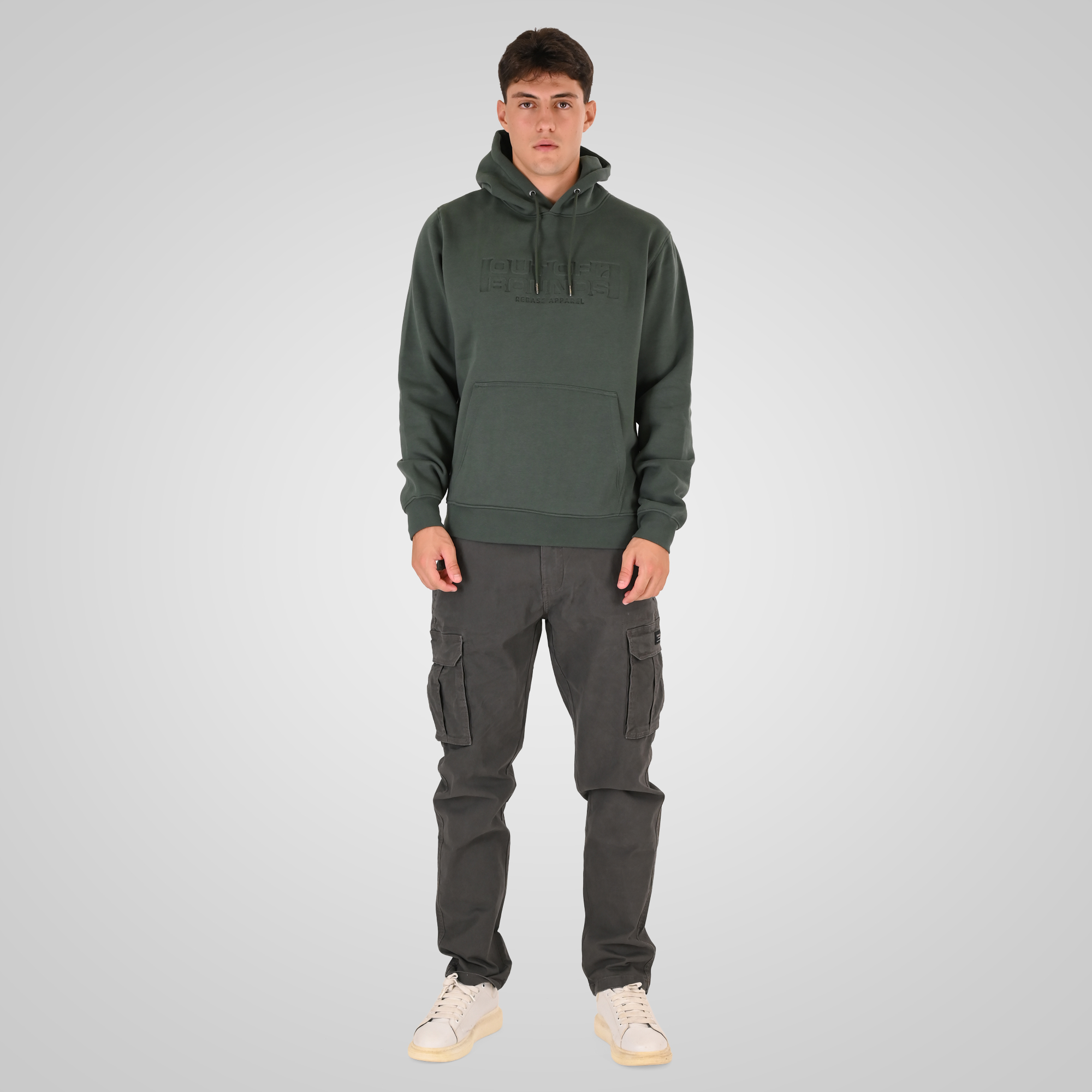 262RTOP-1103 HOODIE WITH PRESSED-EMBOSSED PRINT (BRUSHED FLEECE) MOSS GREEN - Image 2