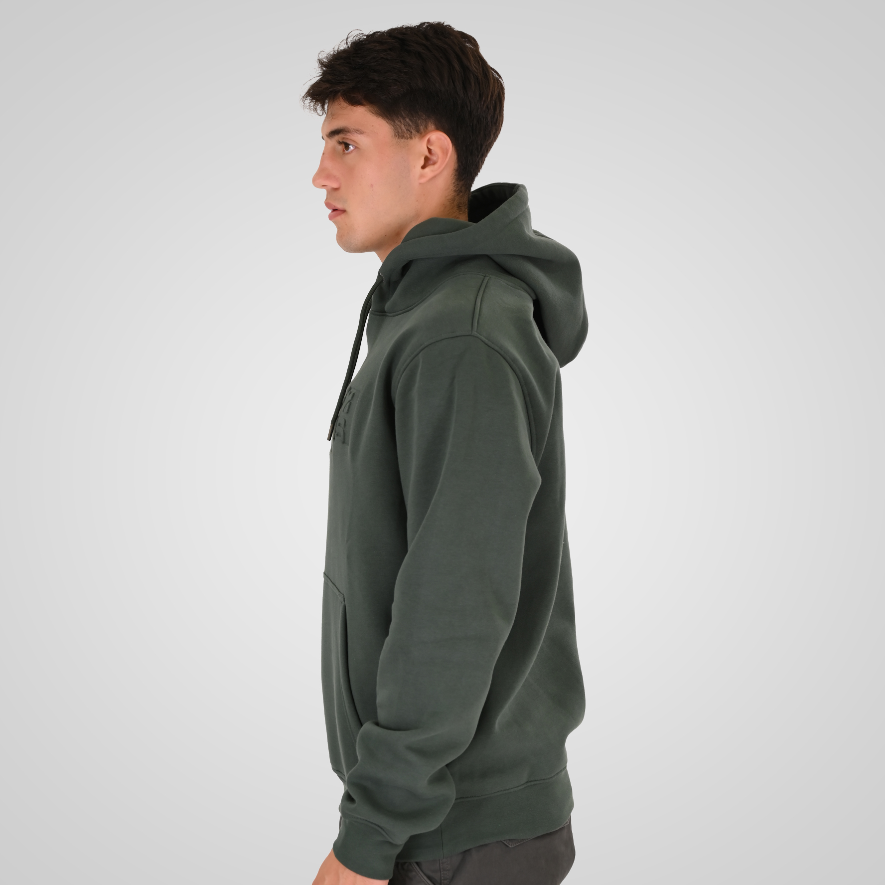262RTOP-1103 HOODIE WITH PRESSED-EMBOSSED PRINT (BRUSHED FLEECE) MOSS GREEN - Image 3