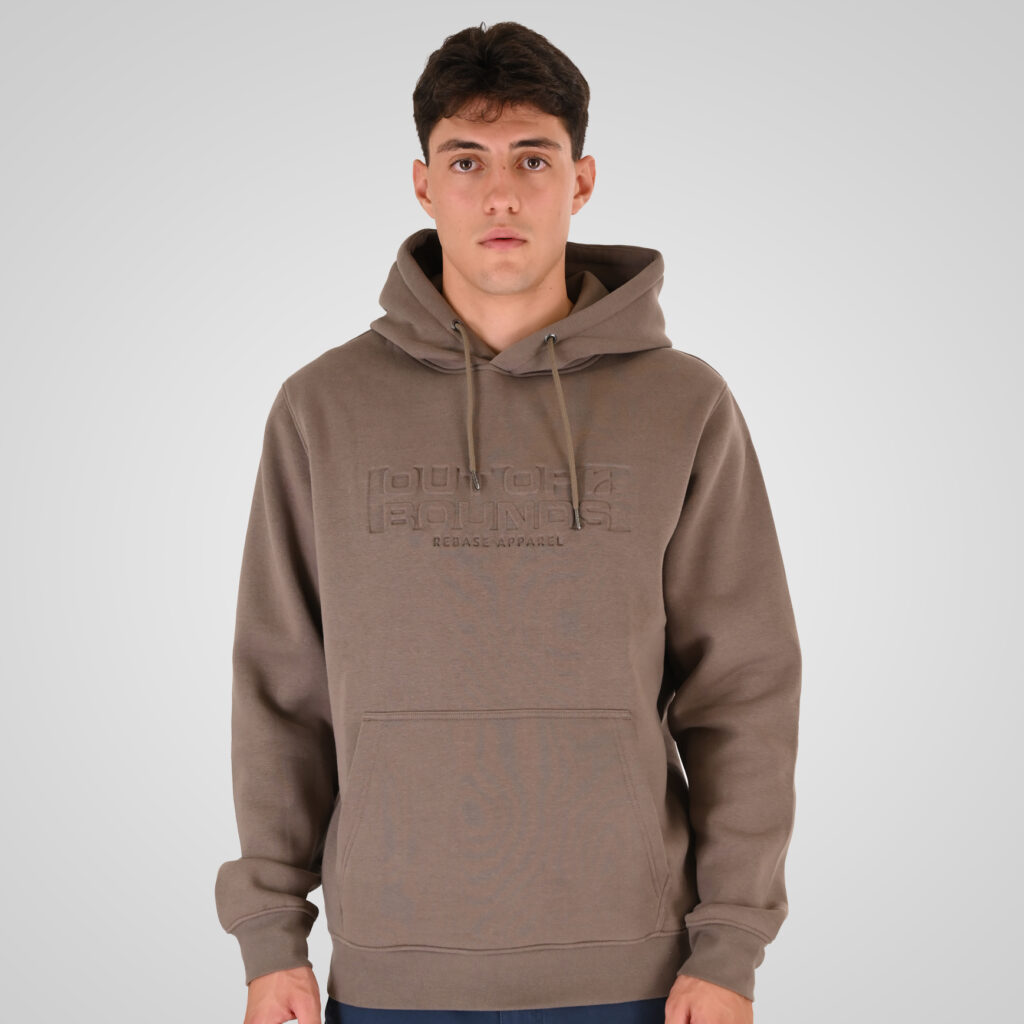 262RTOP-1103 HOODIE WITH PRESSED-EMBOSSED PRINT (BRUSHED FLEECE) TAUPE