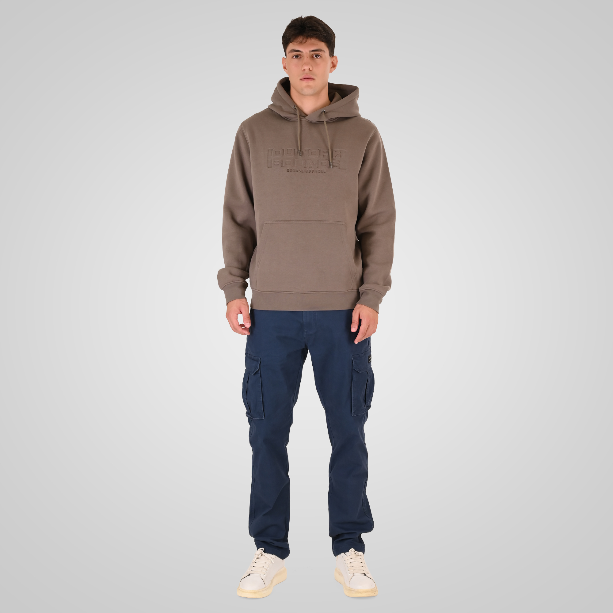 262RTOP-1103 HOODIE WITH PRESSED-EMBOSSED PRINT (BRUSHED FLEECE) TAUPE - Image 2