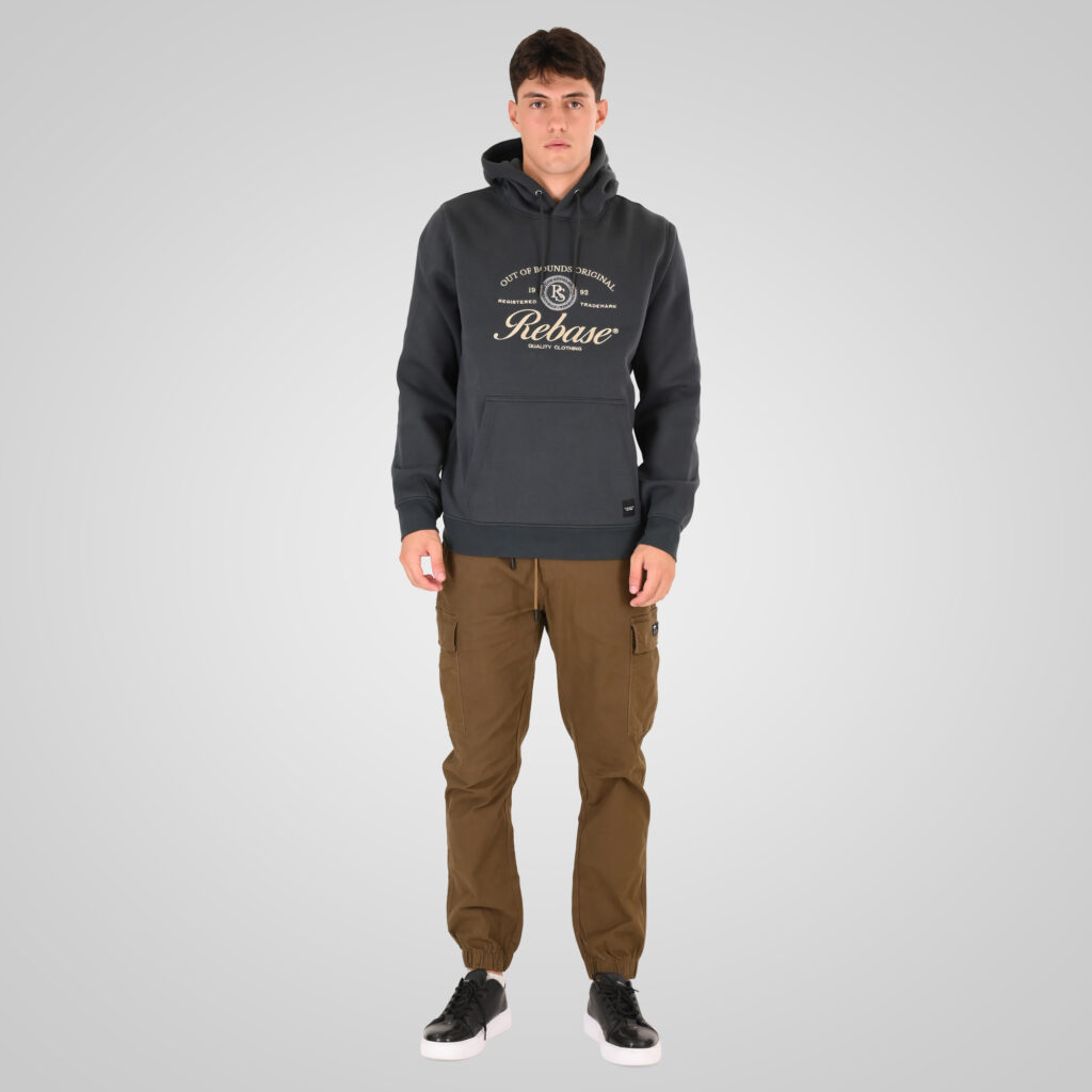 262RTOP-1106 HOODIE WITH MOTIF (BRUSHED FLEECE) ANTHRACITE