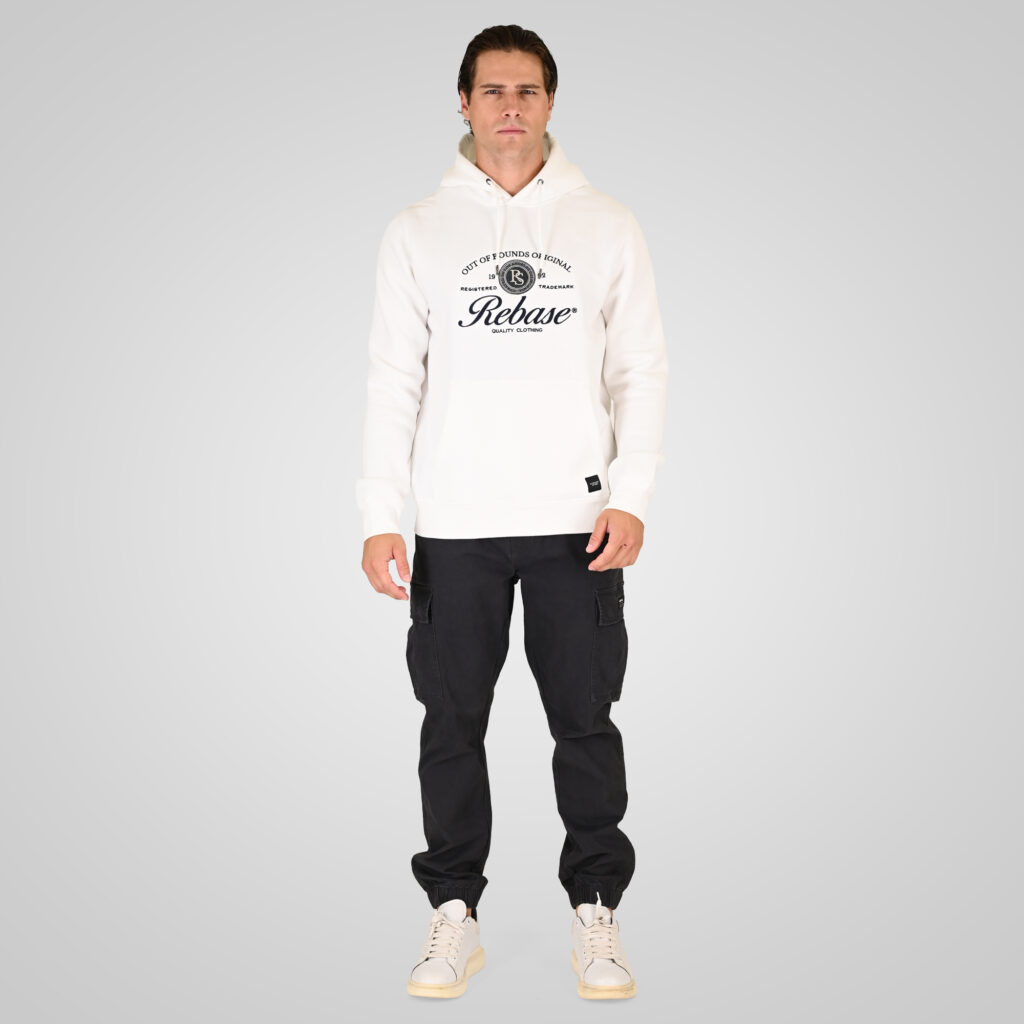 262RTOP-1106 HOODIE WITH MOTIF (BRUSHED FLEECE) OFF WHITE