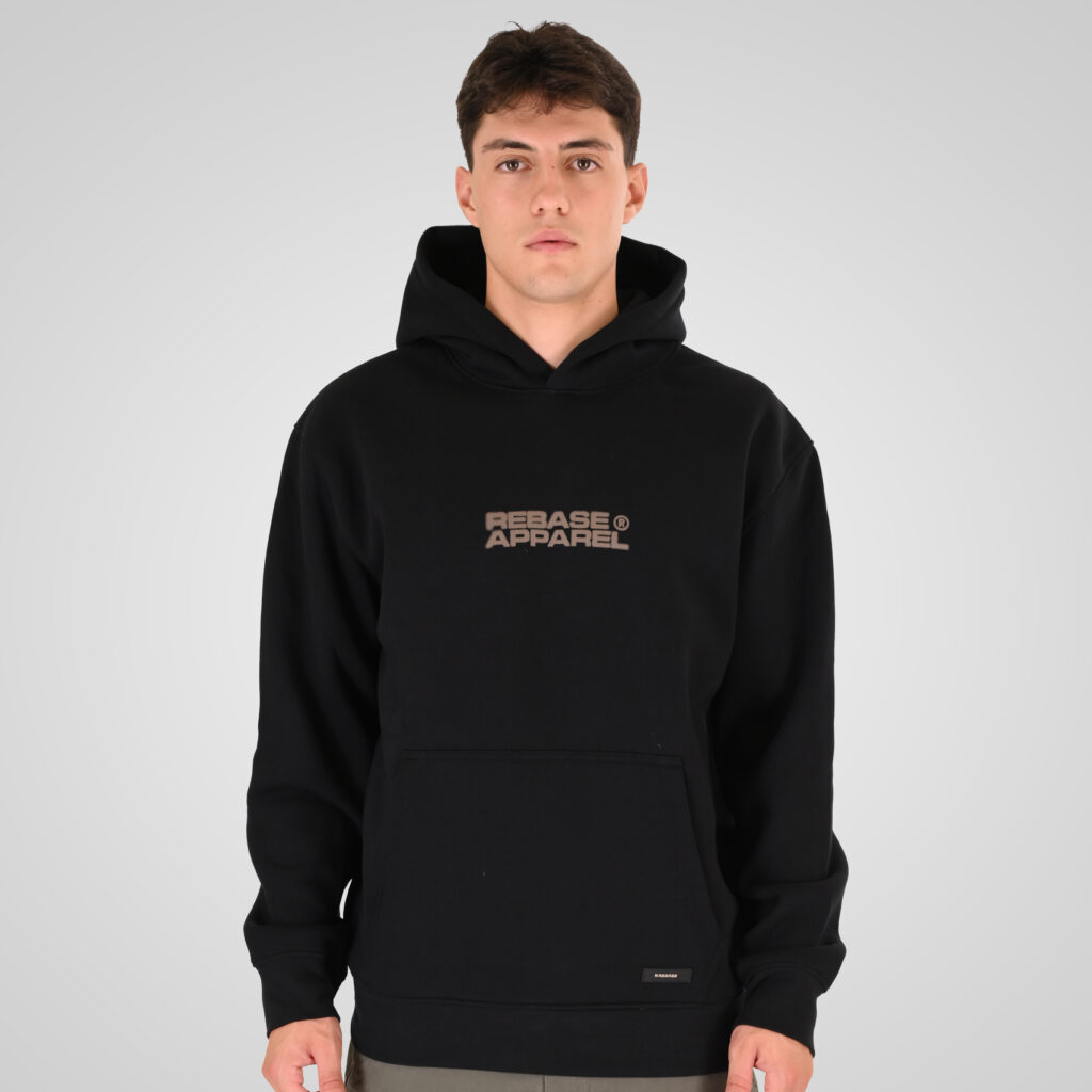 262RTOP-1107 HOODIE WITH SINGLE PRESSED PRINT (RELAXED FIT) (BRUSHED FLEECE) BLACK