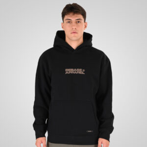 262RTOP-1107 HOODIE WITH SINGLE PRESSED PRINT (RELAXED FIT) (BRUSHED FLEECE) BLACK