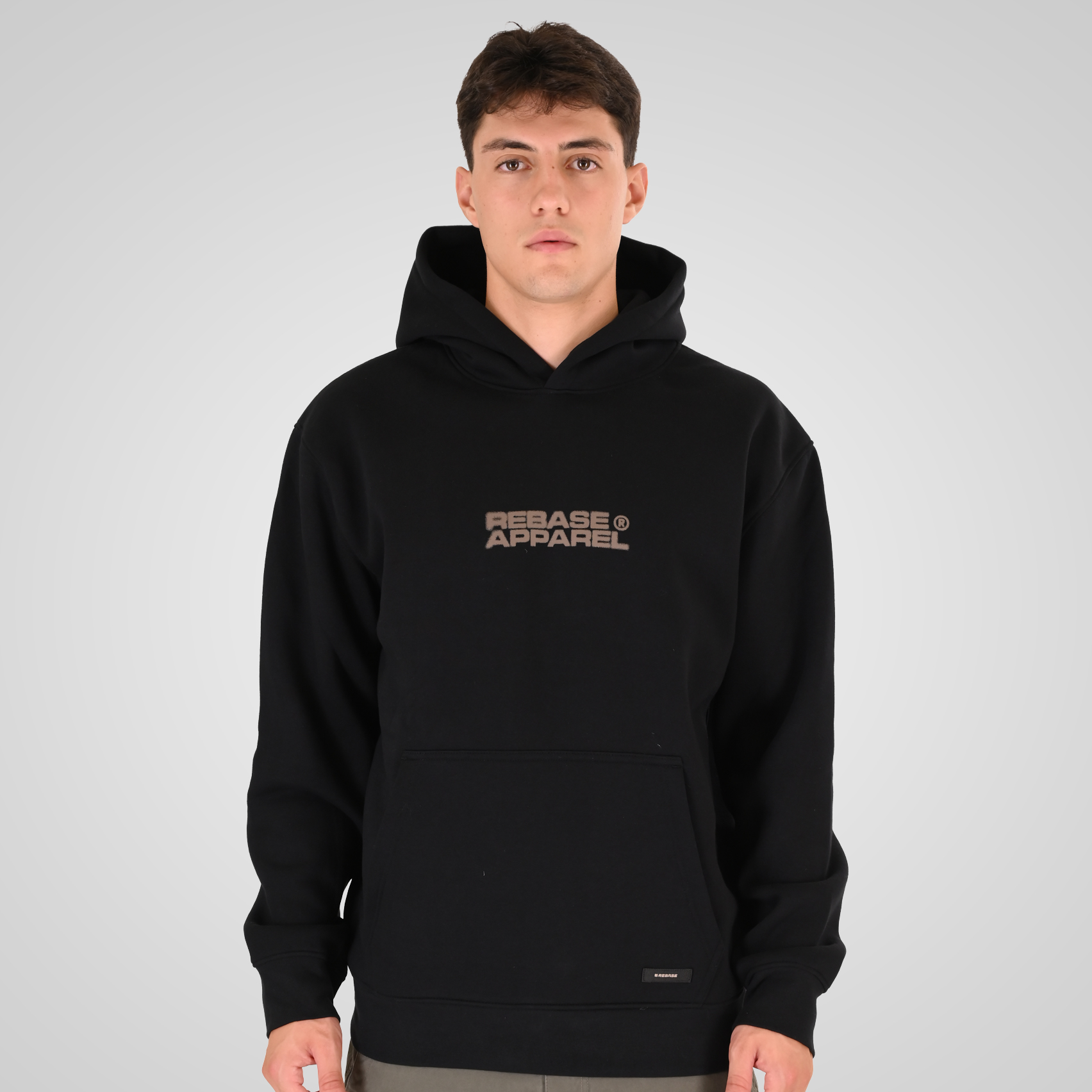 262RTOP-1107 HOODIE WITH SINGLE PRESSED PRINT (RELAXED FIT) (BRUSHED FLEECE) BLACK - Image 1