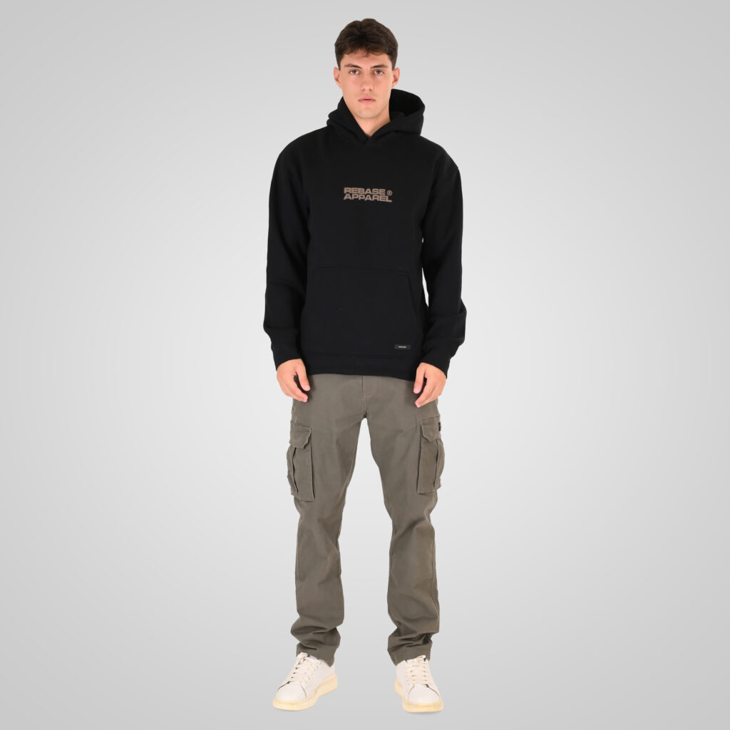 262RTOP-1107 HOODIE WITH SINGLE PRESSED PRINT (RELAXED FIT) (BRUSHED FLEECE) BLACK