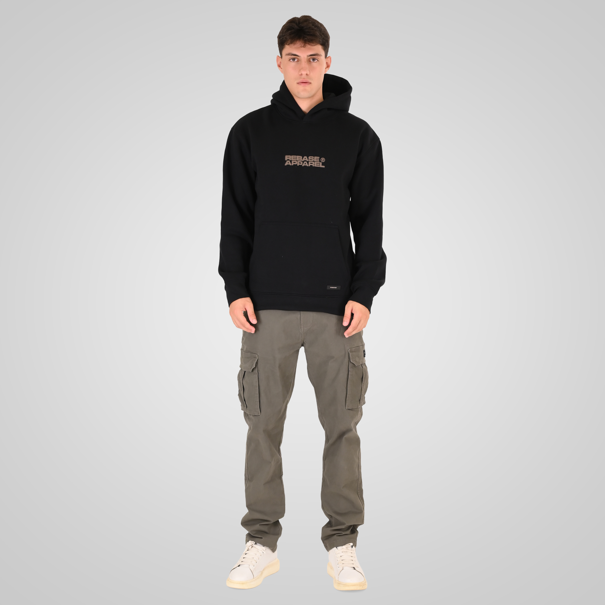 262RTOP-1107 HOODIE WITH SINGLE PRESSED PRINT (RELAXED FIT) (BRUSHED FLEECE) BLACK - Image 2