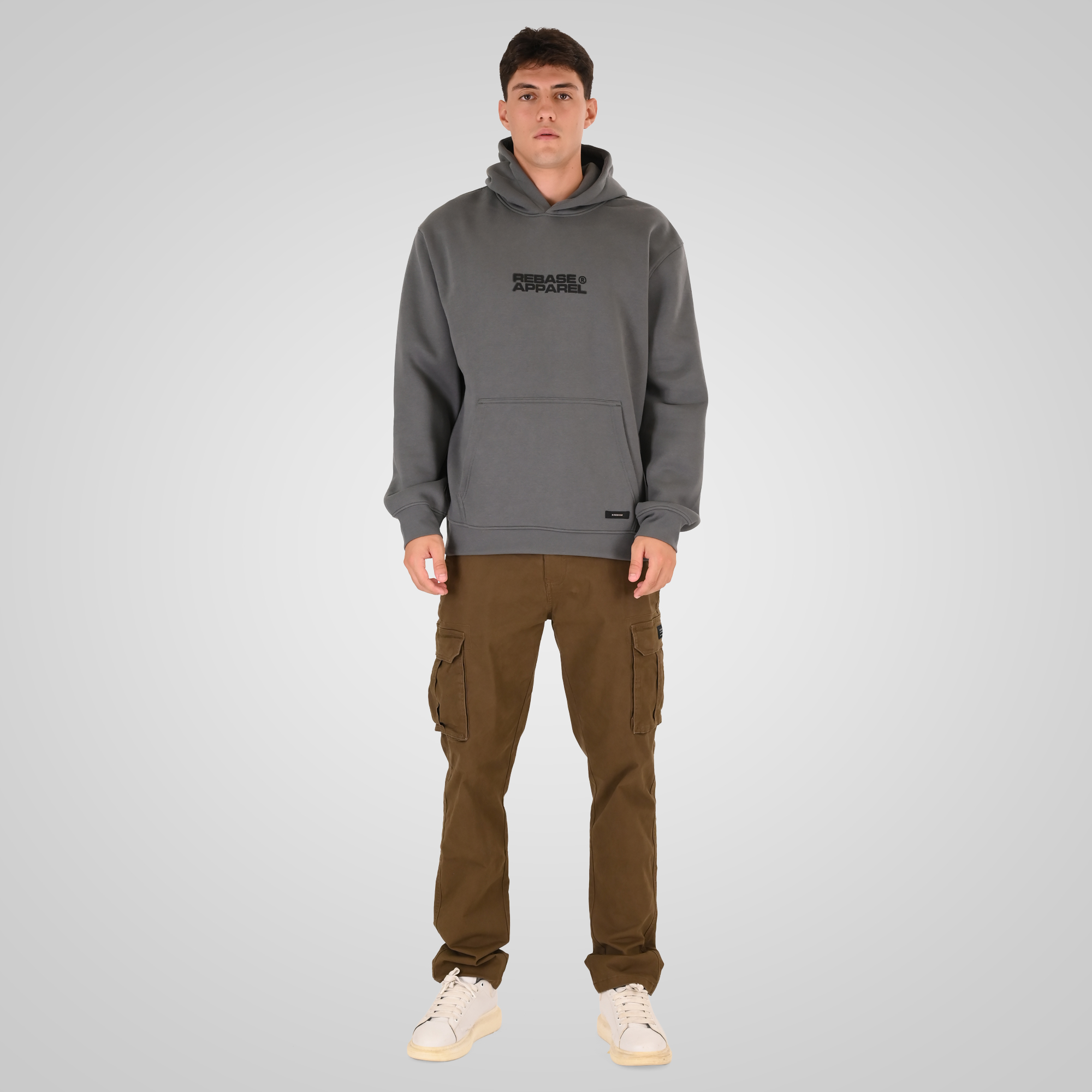 262RTOP-1107 HOODIE WITH SINGLE PRESSED PRINT (RELAXED FIT) (BRUSHED FLEECE) CLOUDY GREY - Image 2