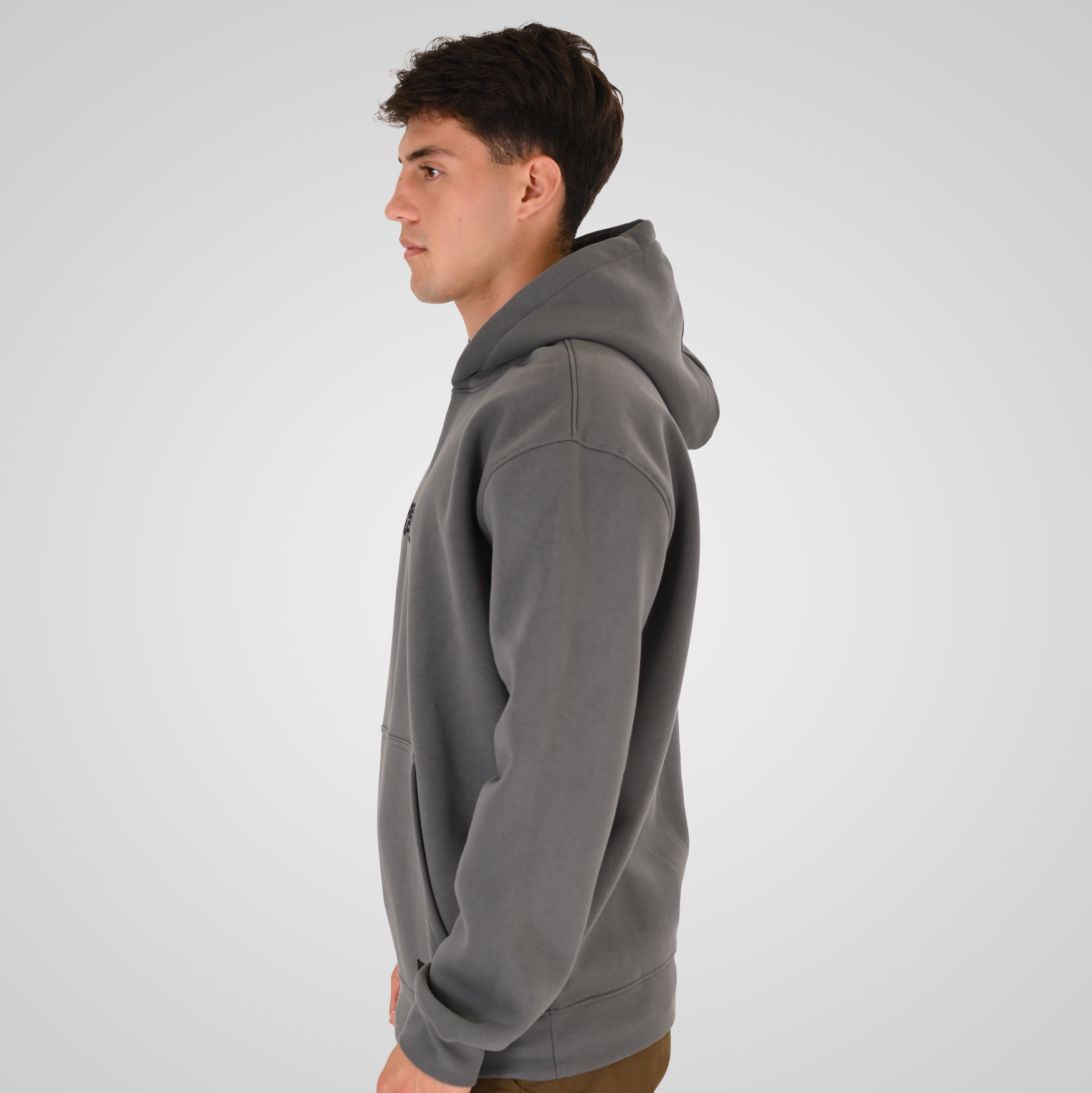 262RTOP-1107 HOODIE WITH SINGLE PRESSED PRINT (RELAXED FIT) (BRUSHED FLEECE) CLOUDY GREY - Image 3