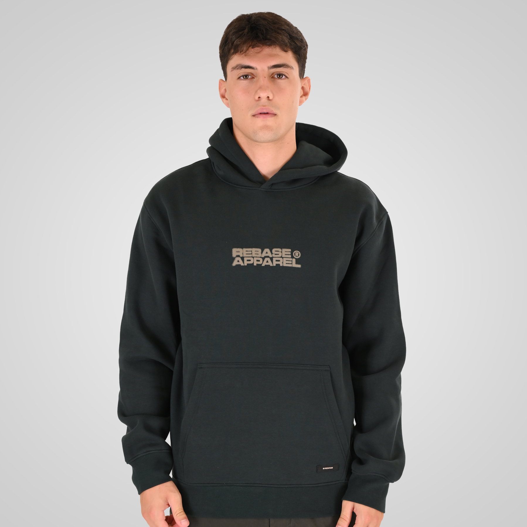 262RTOP-1107 HOODIE WITH SINGLE PRESSED PRINT (RELAXED FIT) (BRUSHED FLEECE) FOREST GREEN - Image 1