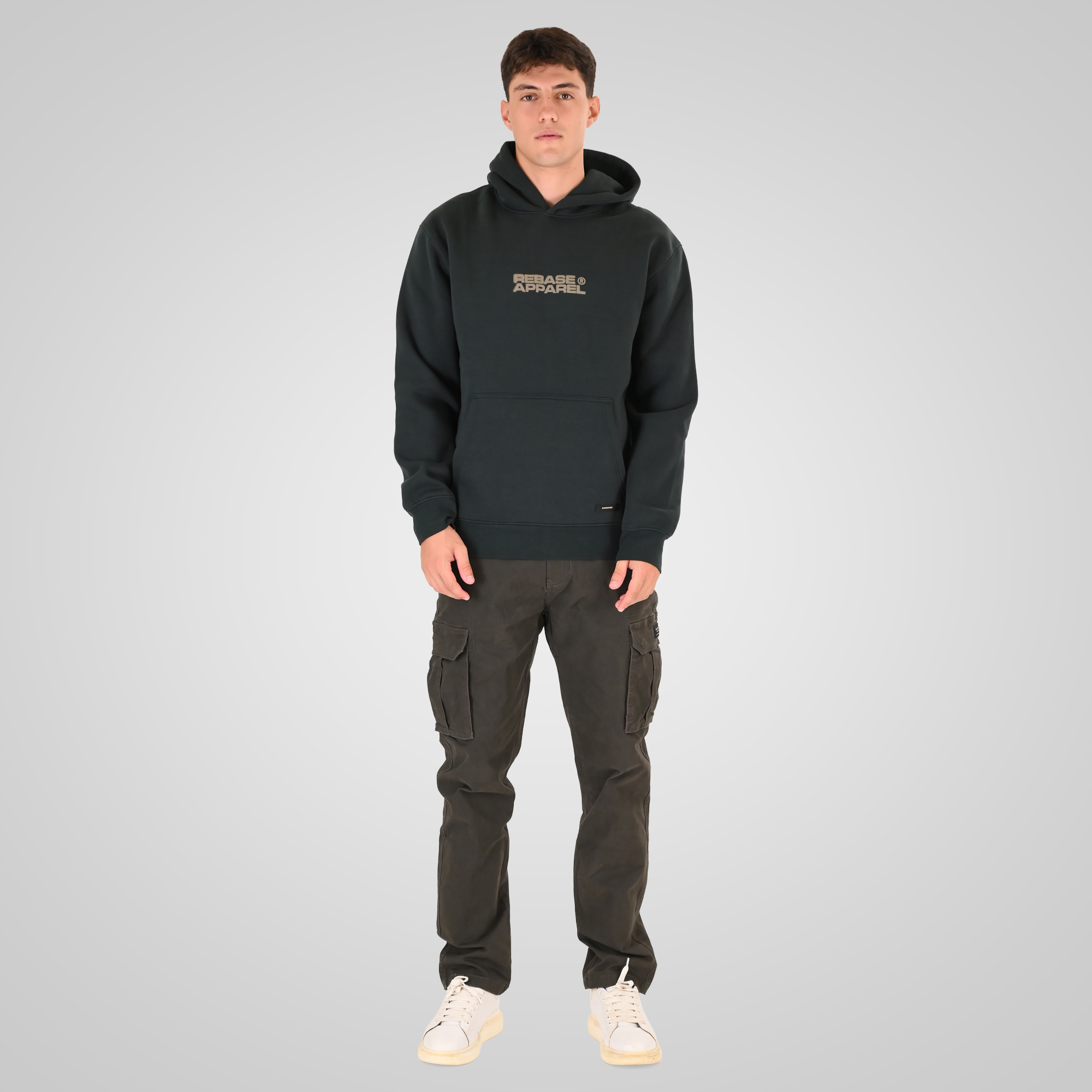 262RTOP-1107 HOODIE WITH SINGLE PRESSED PRINT (RELAXED FIT) (BRUSHED FLEECE) FOREST GREEN - Image 2