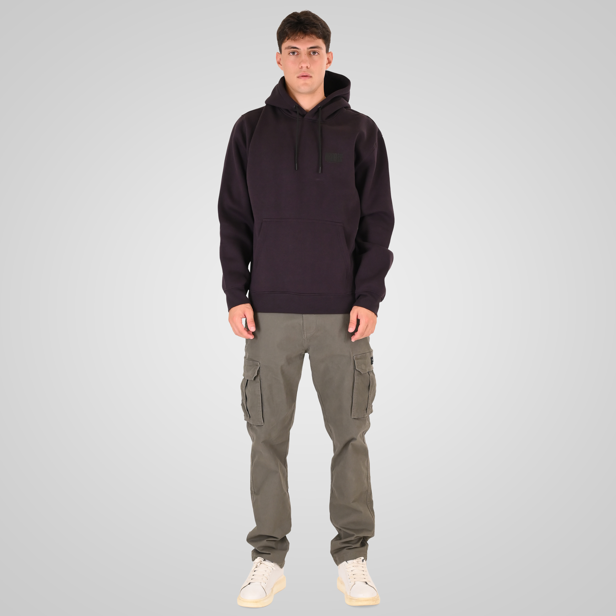 262RTOP-1110 HOODIE FRONT - BACK PRINTED WITH HIGH DENSITY PRINT (RELAXED FIT) (BRUSHED FLEECE) AUBERGINE - Image 2