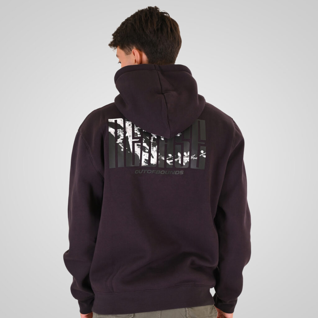 262RTOP-1110 HOODIE FRONT - BACK PRINTED WITH HIGH DENSITY PRINT (RELAXED FIT) (BRUSHED FLEECE) AUBERGINE