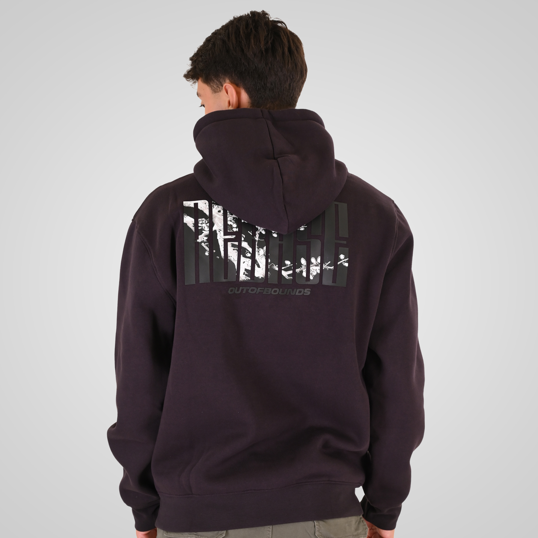 262RTOP-1110 HOODIE FRONT - BACK PRINTED WITH HIGH DENSITY PRINT (RELAXED FIT) (BRUSHED FLEECE) AUBERGINE - Image 4